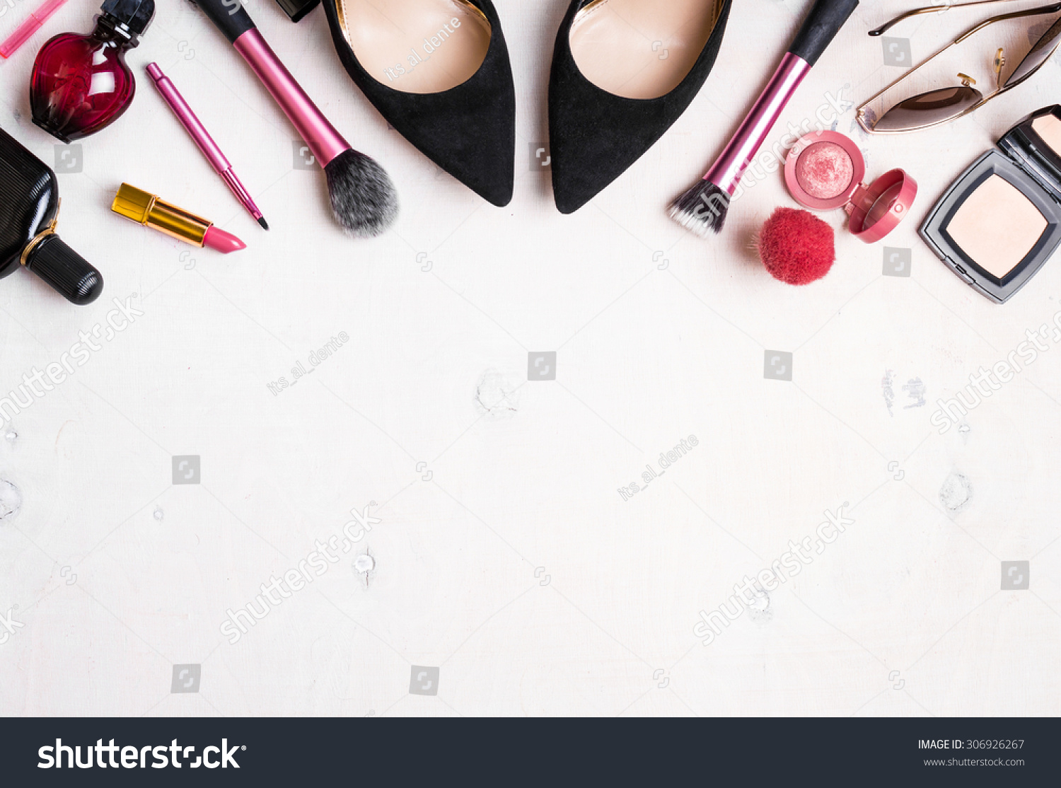 Feminine Cosmetic Background. Overhead Of Essentials Of A Modern Woman ...