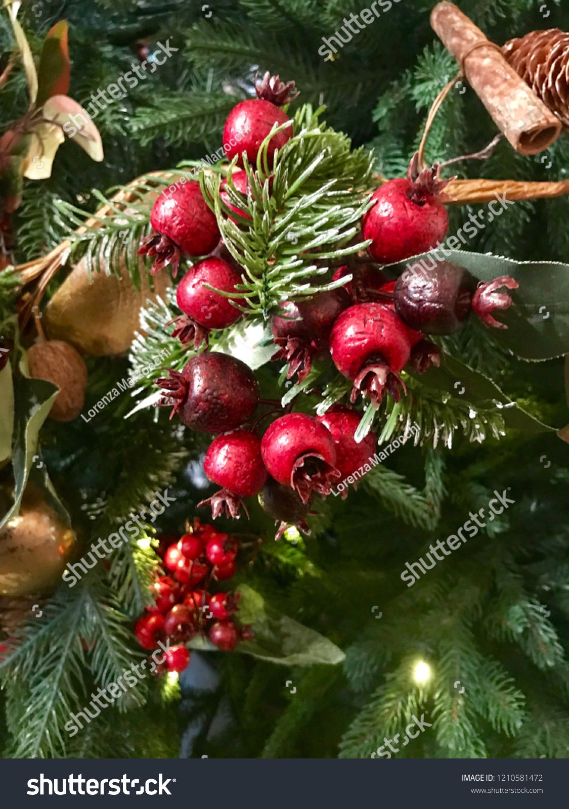 Festive Christmas Decorations Cranberries Holly Berries Stock Photo Edit Now 1210581472