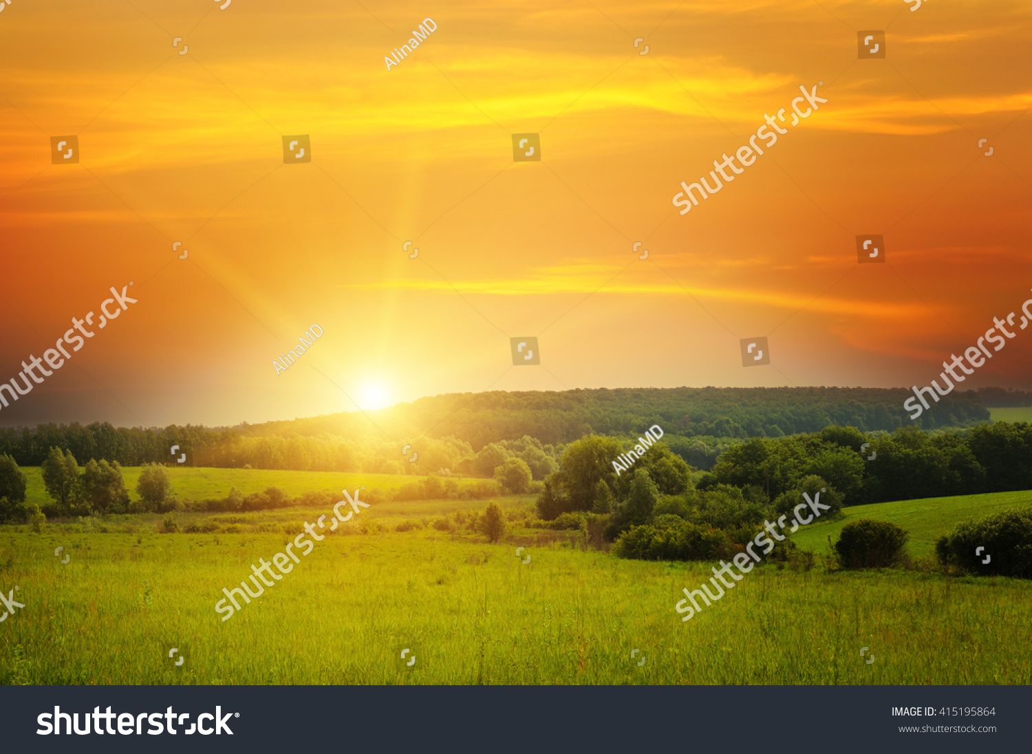 Field Sunrise Blue Sky Stock Photo 415195864 - Shutterstock