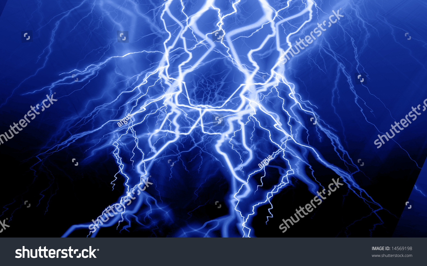 Fierce Lightning On A Blue Background Stock Photo 14569198 : Shutterstock