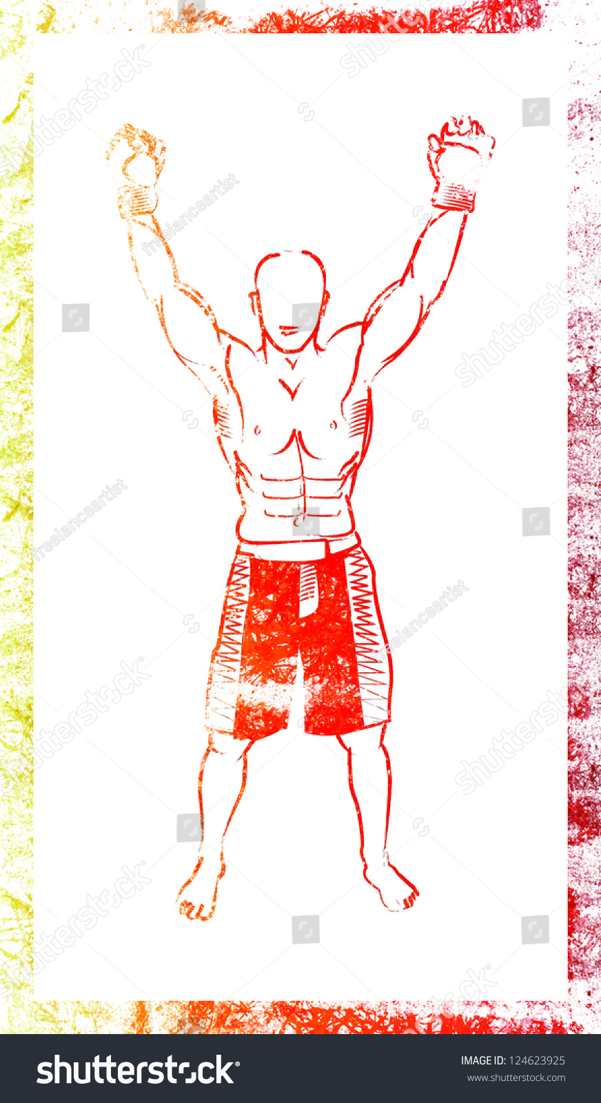 red boxer celebrating victory, line art clip art preview
