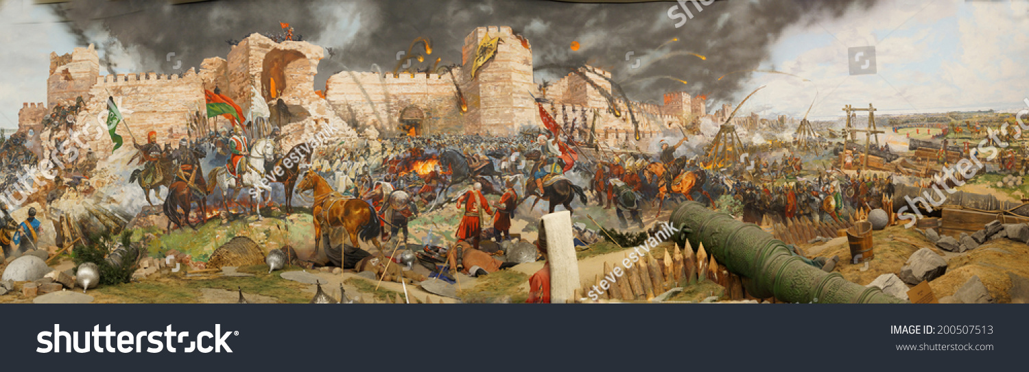 Final assault and the fall of Constantinople in 1453. Captured by Mehmet. Diorama in