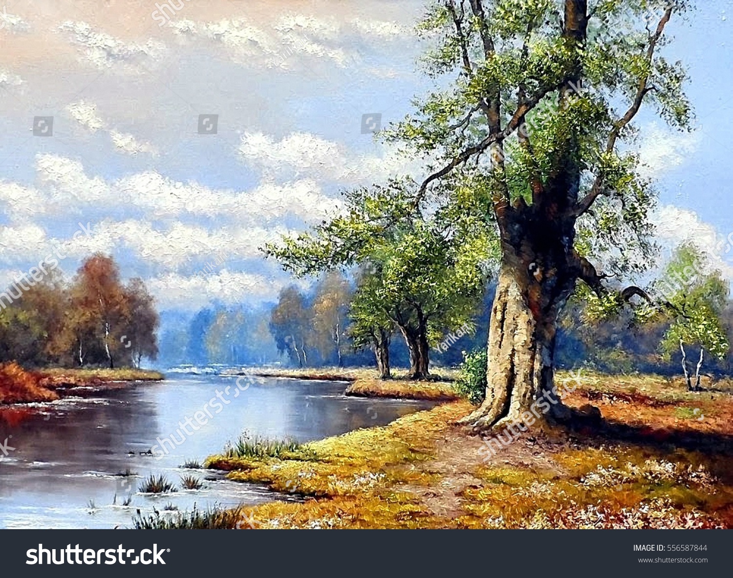 Fine art, landscape, river, oil paintings