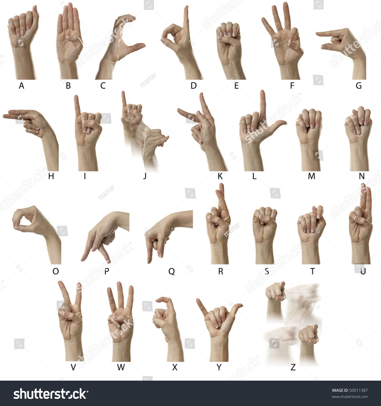 Finger Spelling Alphabet American Sign Language Stock Photo 50011387 ...