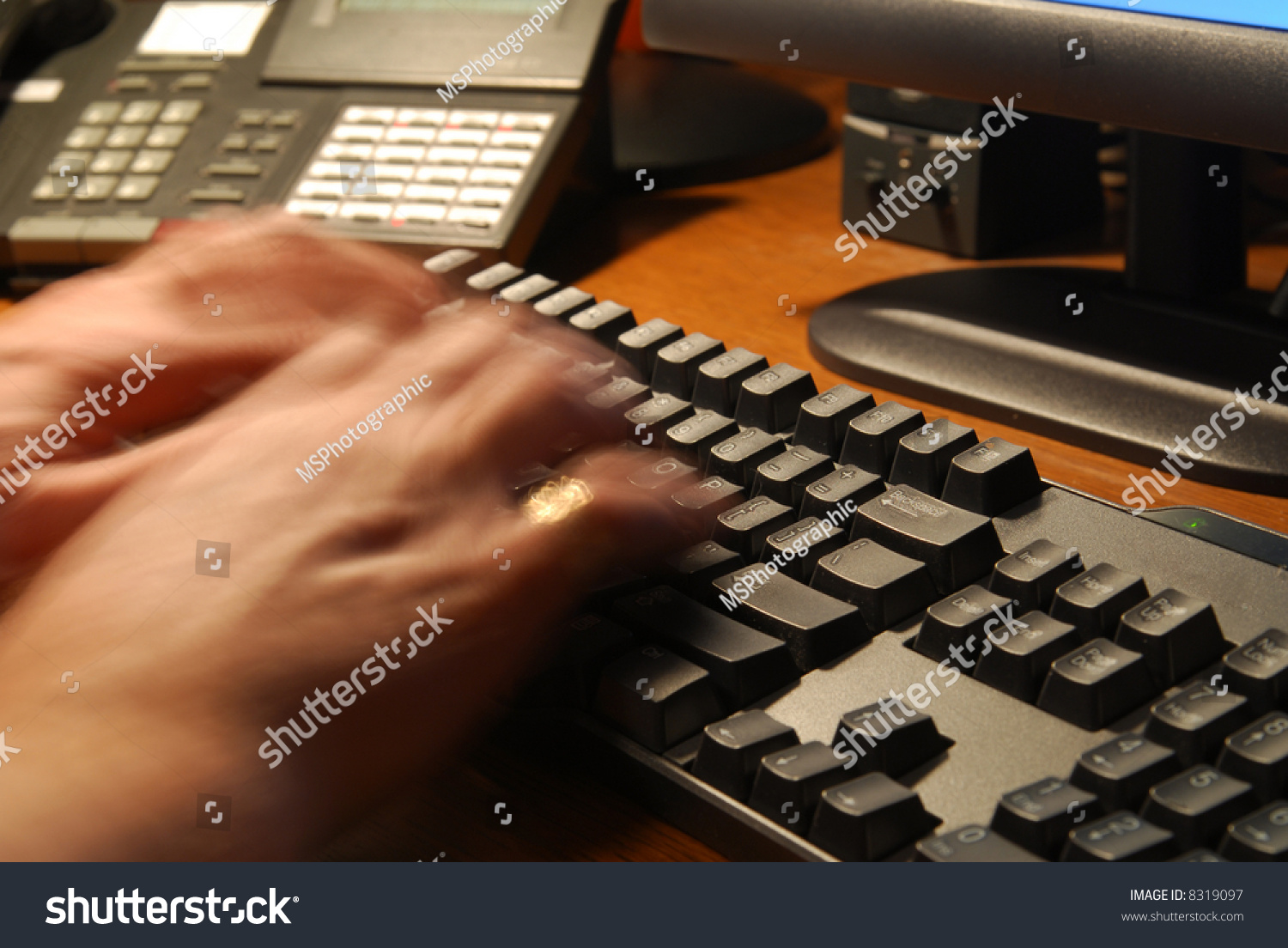 Fingers Flying Across Computer Keyboard Stock Photo (Edit Now) 8319097