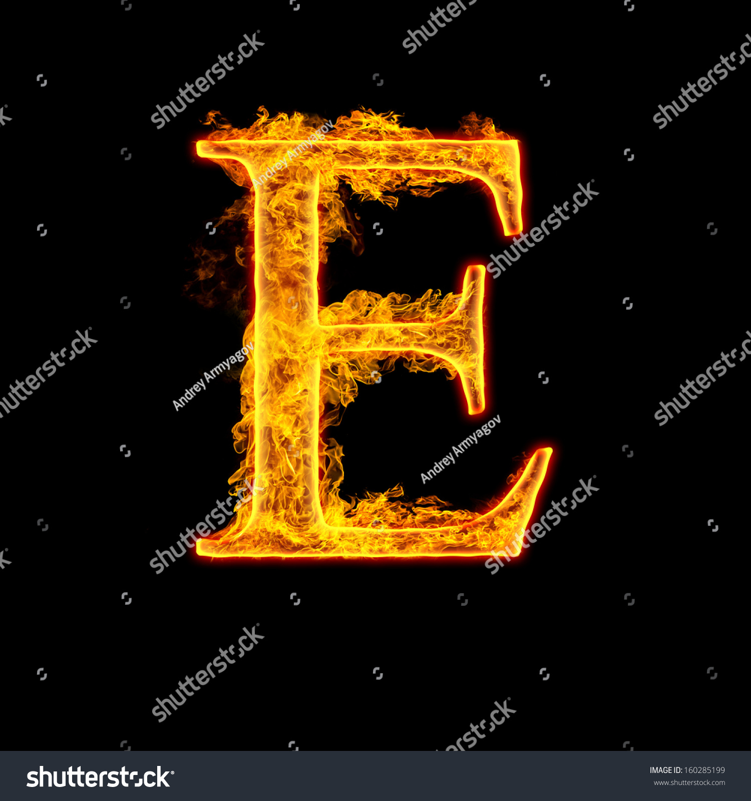 Fire Alphabet Letter E Isolated On Black Background. Stock Photo ...