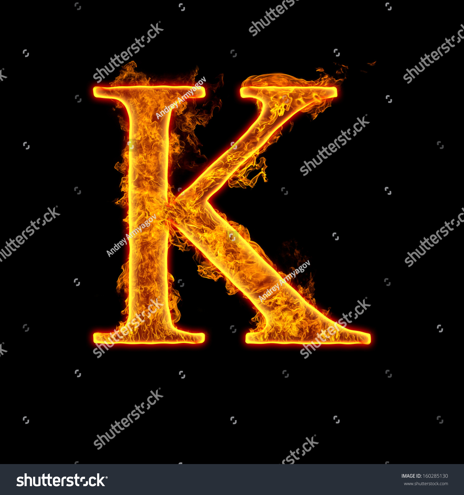 Fire Alphabet Letter K Isolated On Black Background. Stock Photo ...