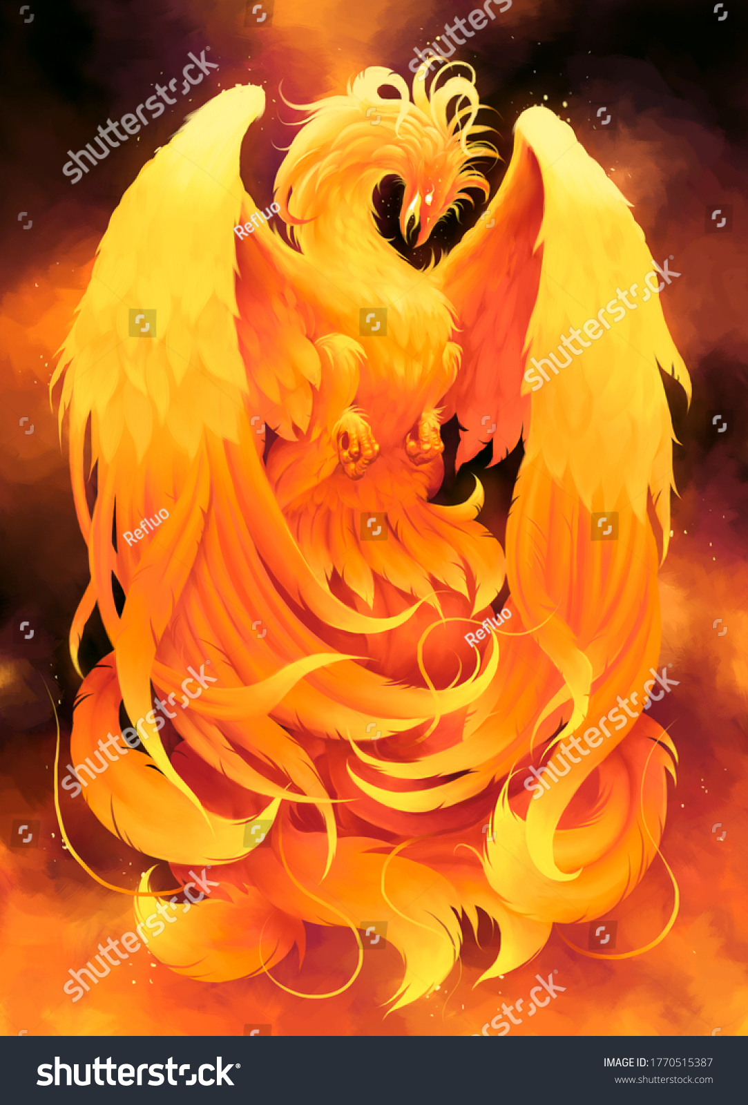 炎の煙の背景に火鳥のフェニックス デジタル画 のイラスト素材