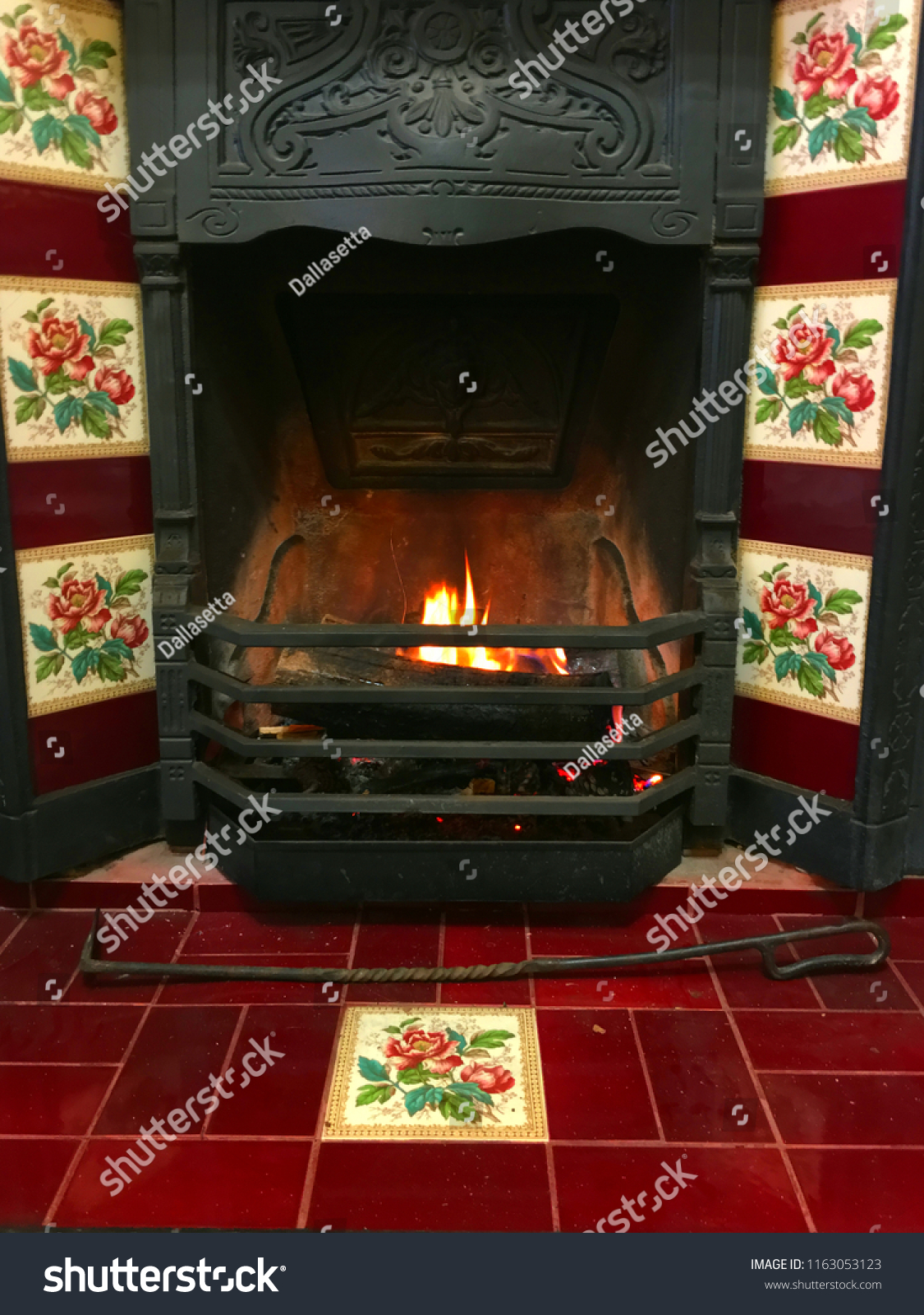 Fire Burning Victorian Era Cast Iron Stock Photo Edit Now 1163053123