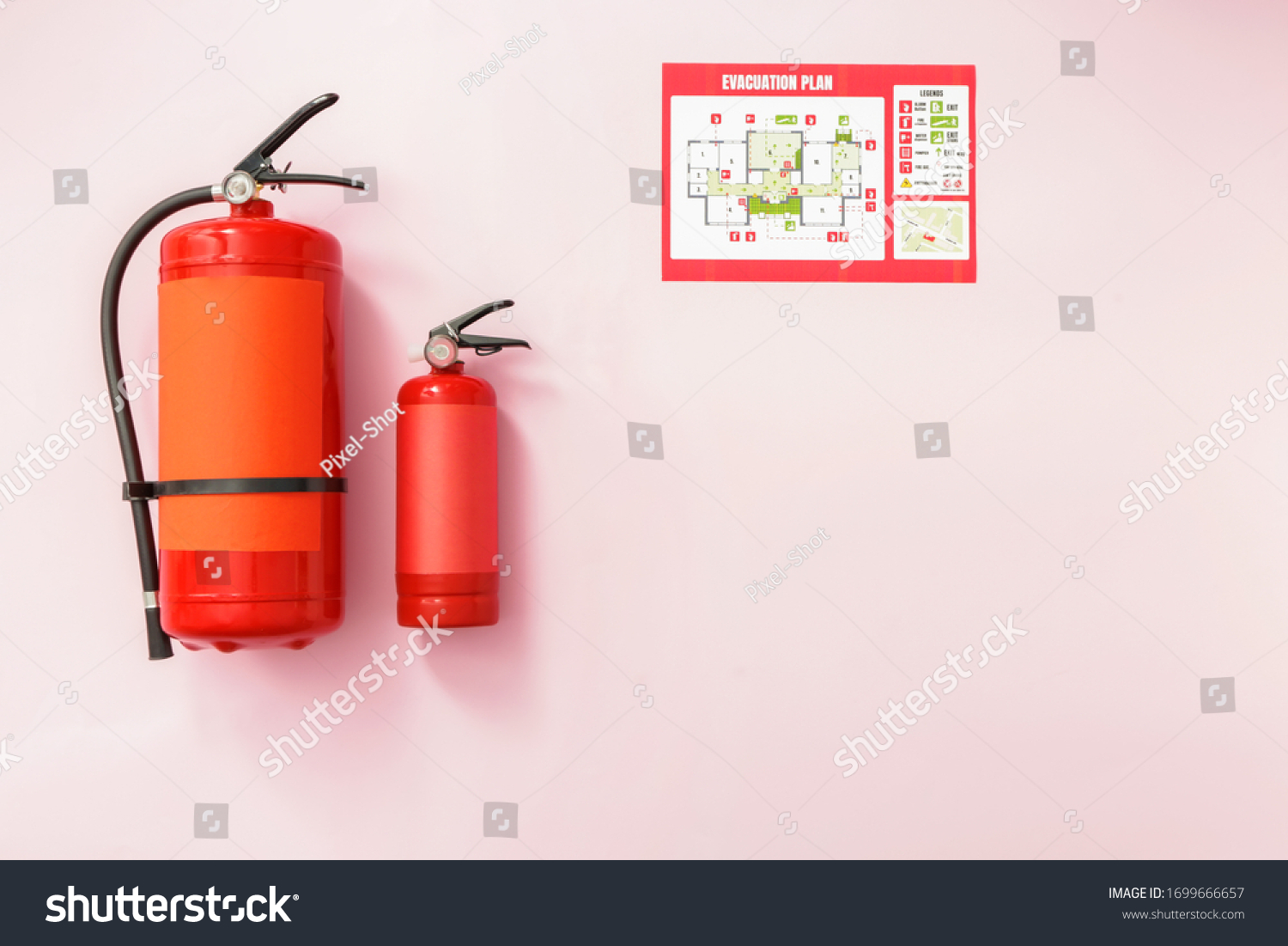 Fire Extinguishers Evacuation Plan On Color Stock Photo (Edit Now ...