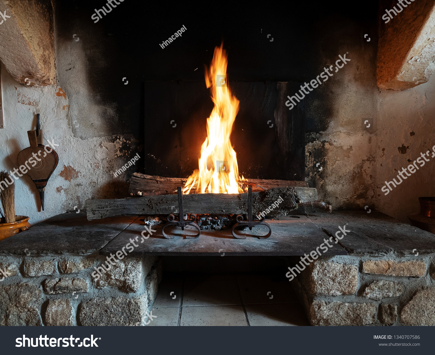 Fire Open Ancient Fireplace Rural Antique Stock Photo Edit Now