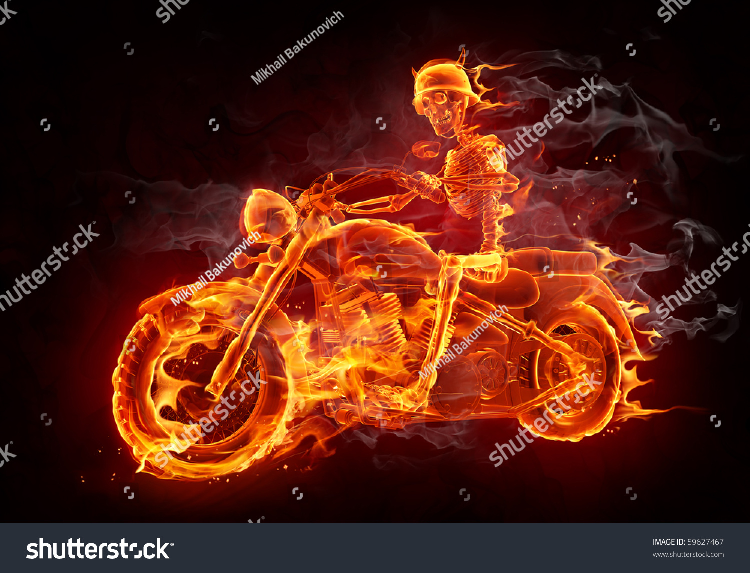 Fire Skeleton Riding Motorcycle Stock Illustration 59627467 - Shutterstock