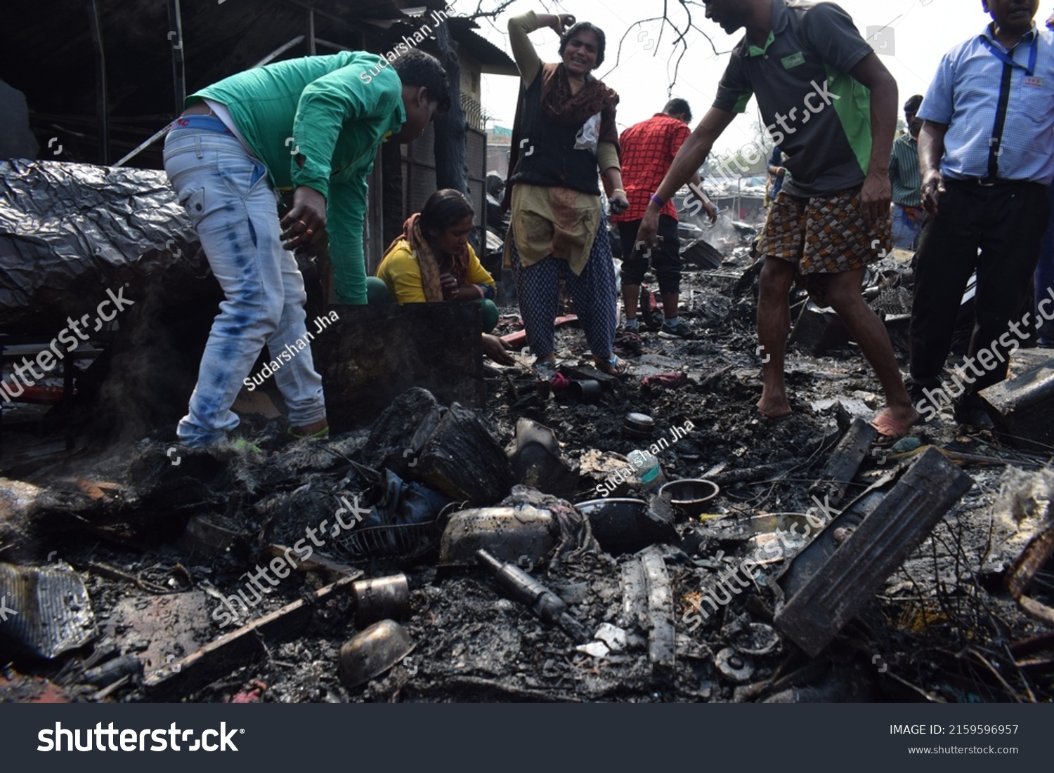 Fire Workers Extinguishing Fire Due Massive Stock Photo 2159596957 ...