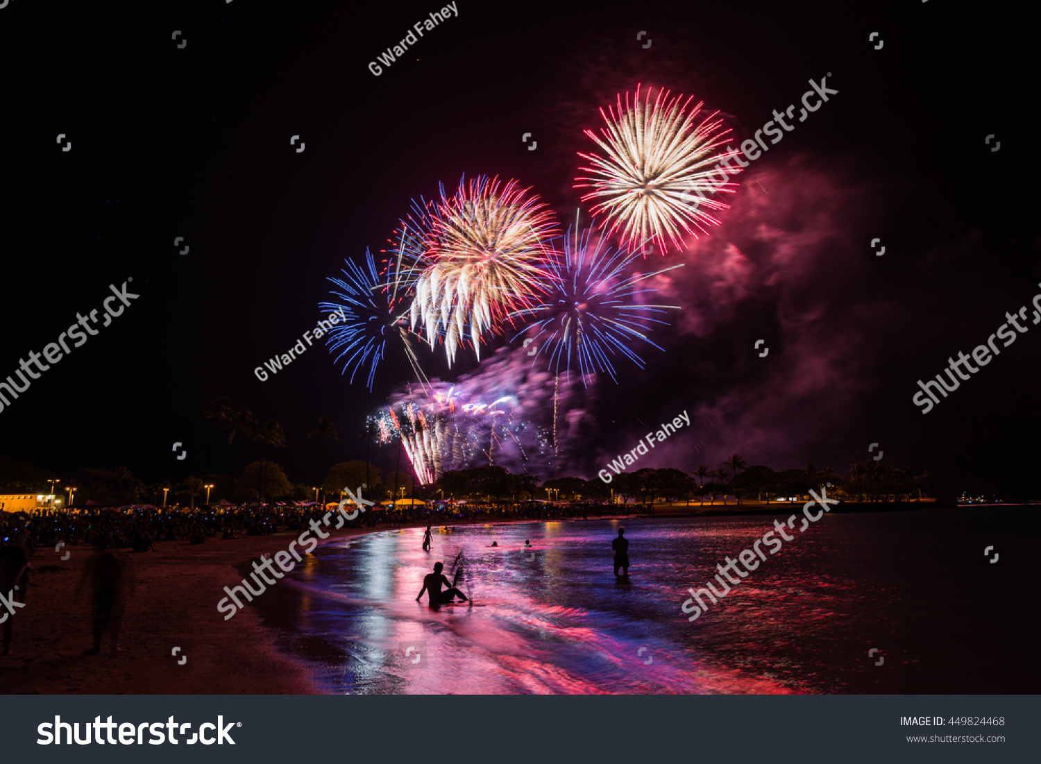 Fireworks Light Night Sky Over Honolulu Stock Photo (Edit Now) 449824468