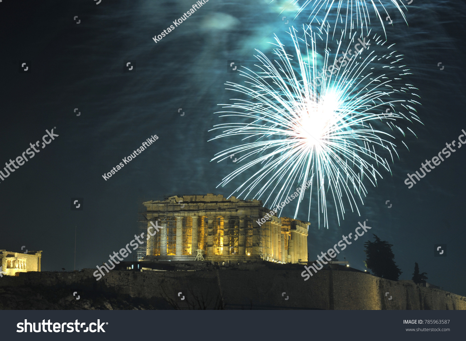 Fireworks Over Parthenon Temple On Acropolis Stock Photo (Edit Now ...