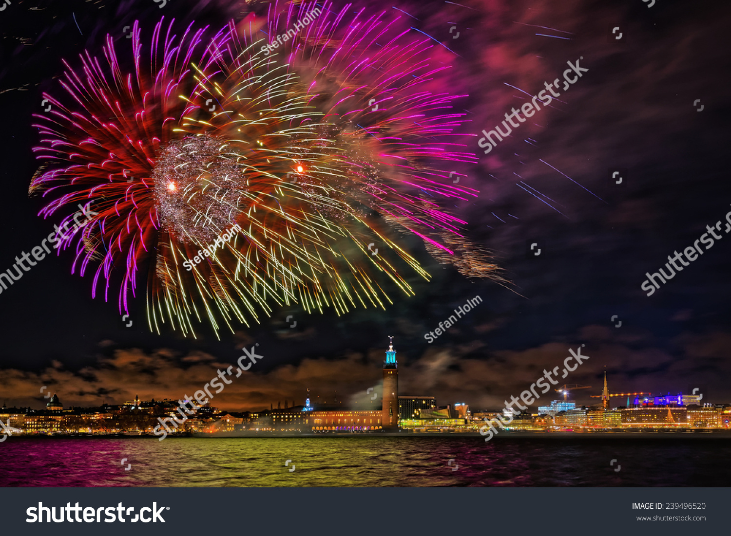 Fireworks Over Town Hall Stockholm Clear Stock Photo (Edit Now