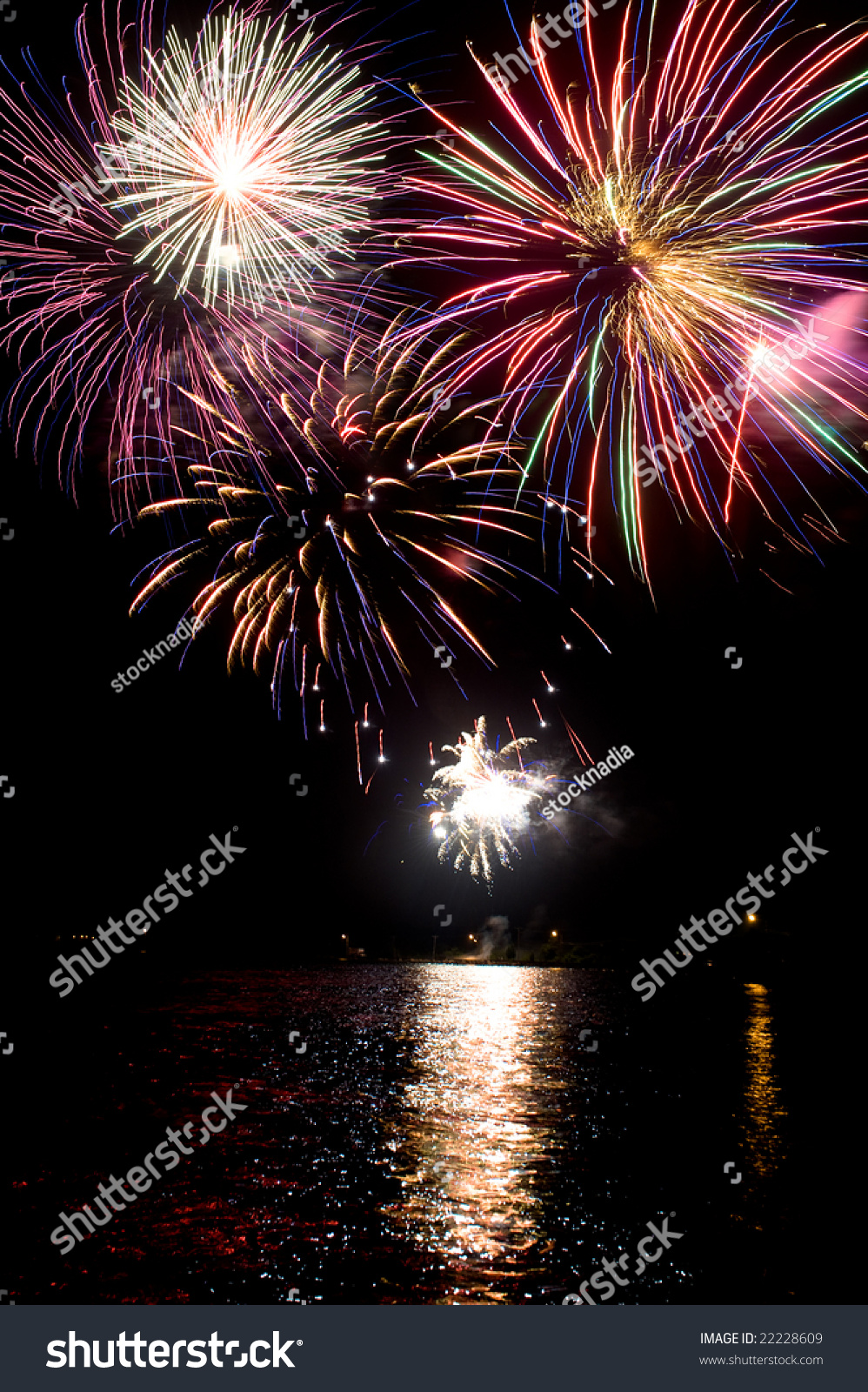 Fireworks Over Water Stock Photo 22228609 : Shutterstock