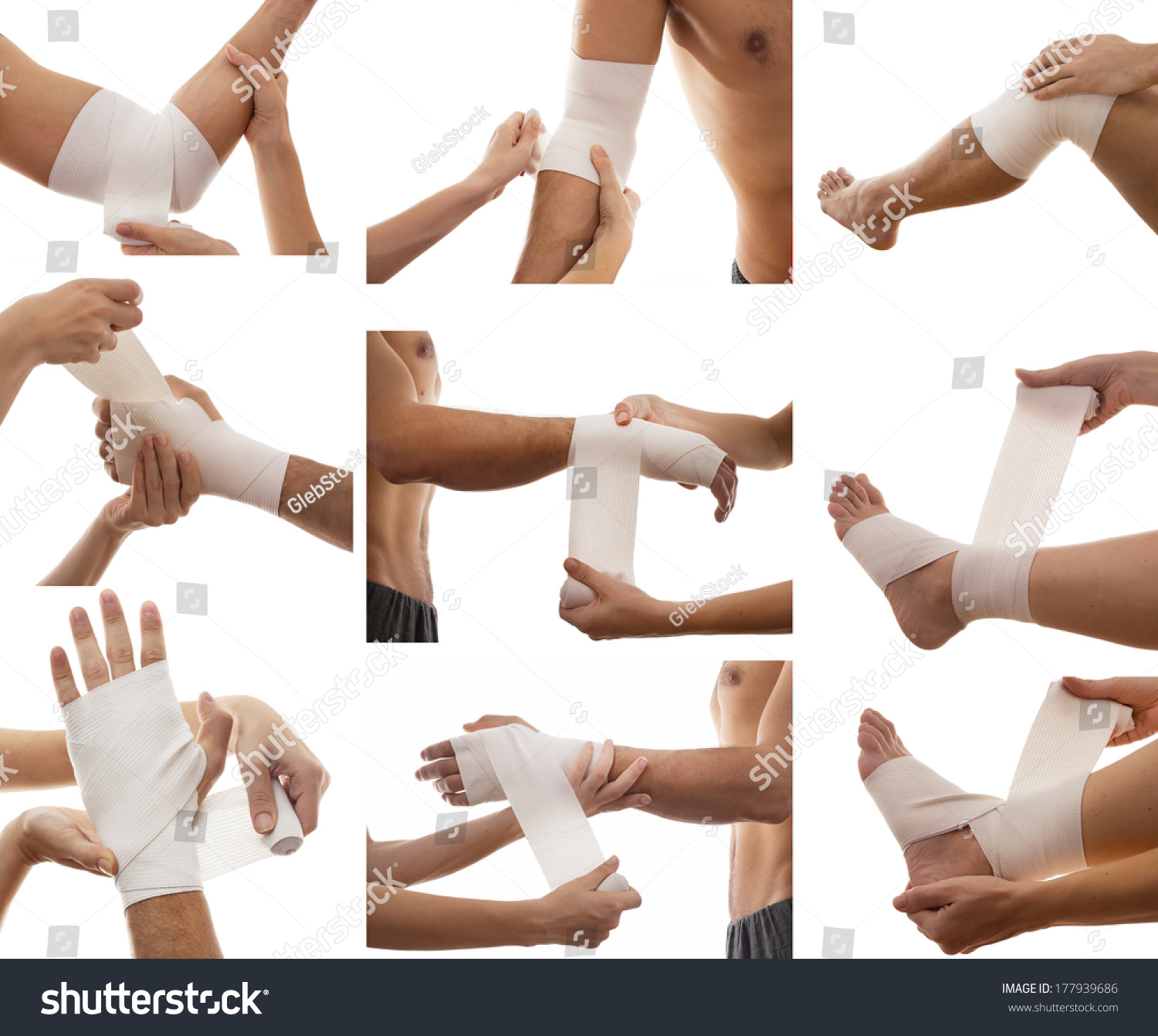 First Aid Conceptcollage Bandage On Injurypain Stock Photo 177939686 ...