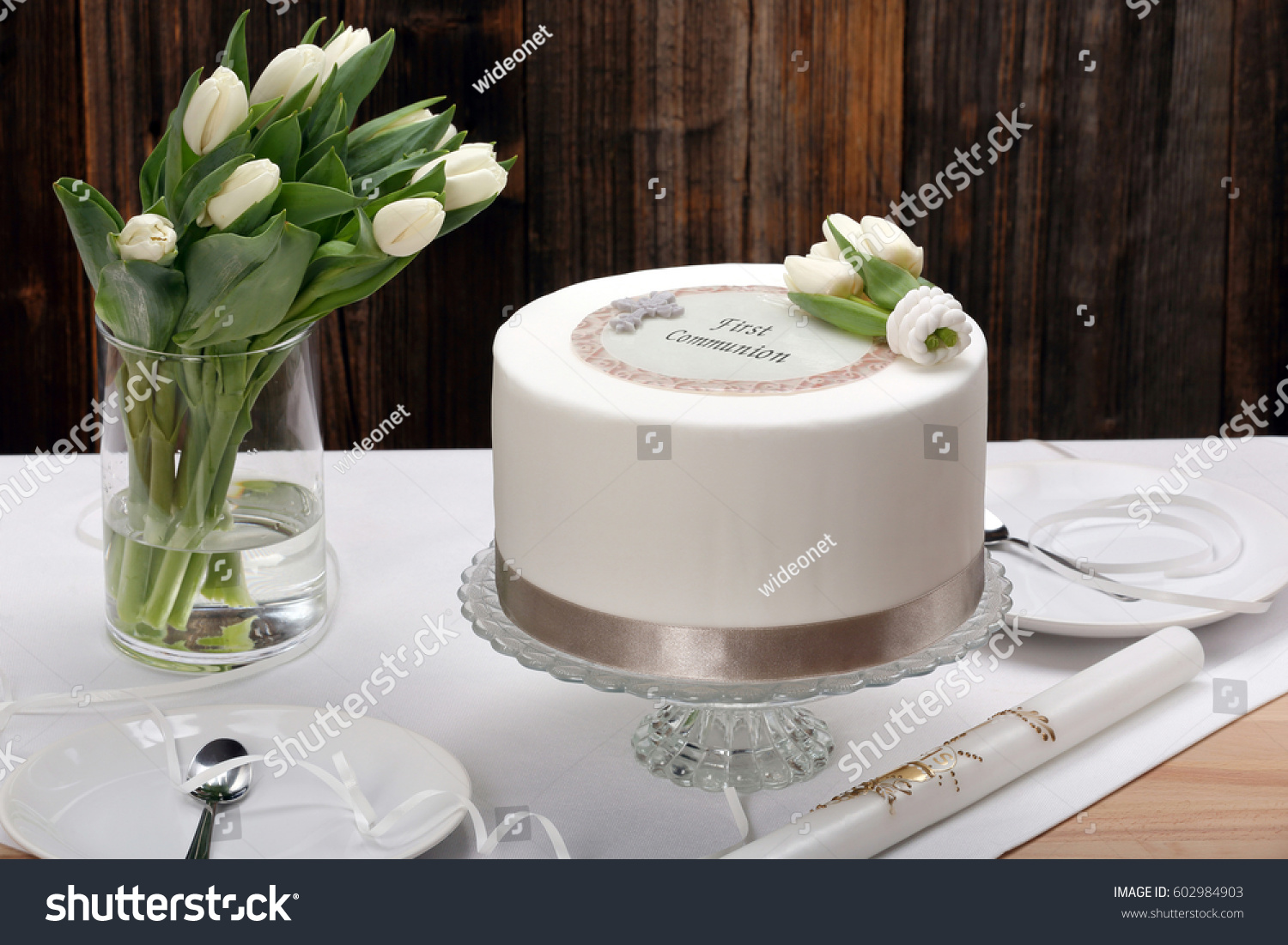 First Holy Communion Cake On Table Stock Image Download Now