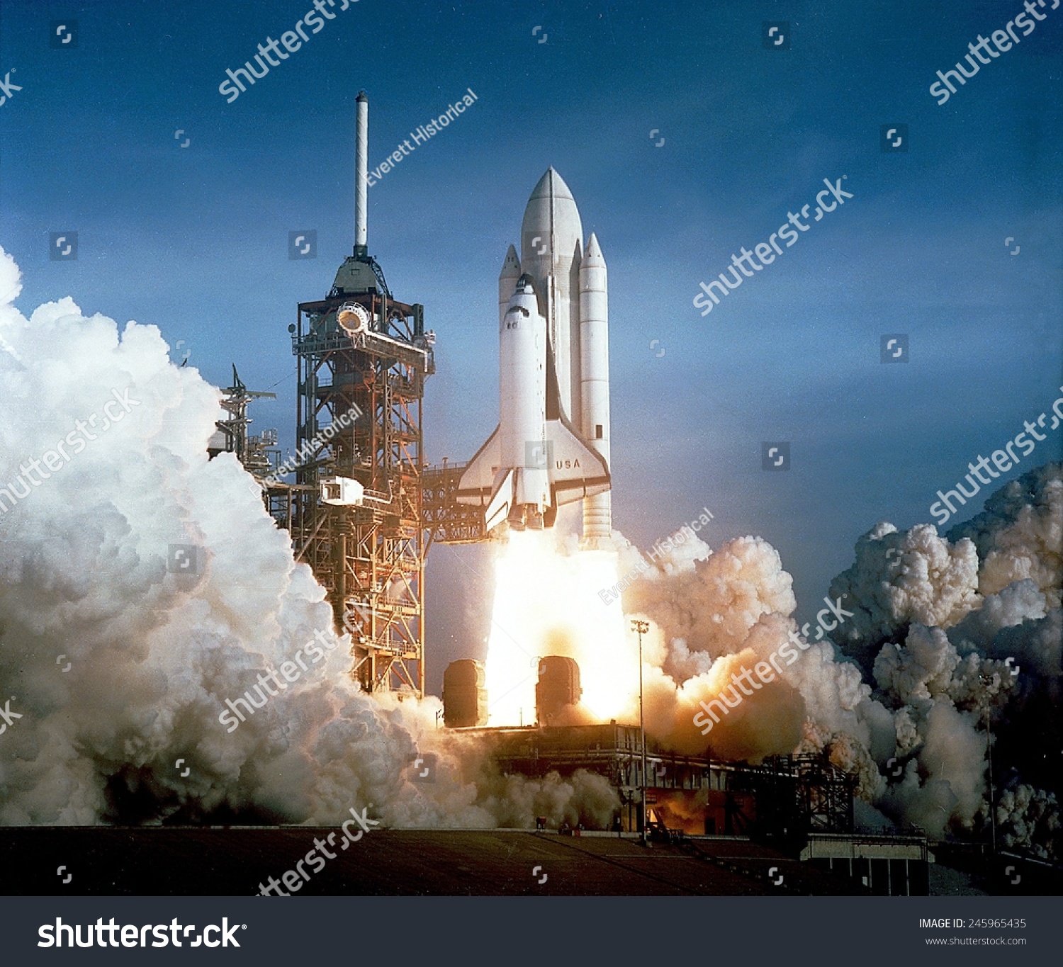 First Space Shuttle Launch On April 12, 1981. Astronauts John Young And ...