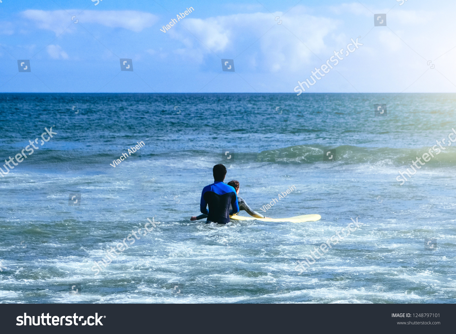 First Surf Lesson Instructor Young Man Stock Photo Edit Now