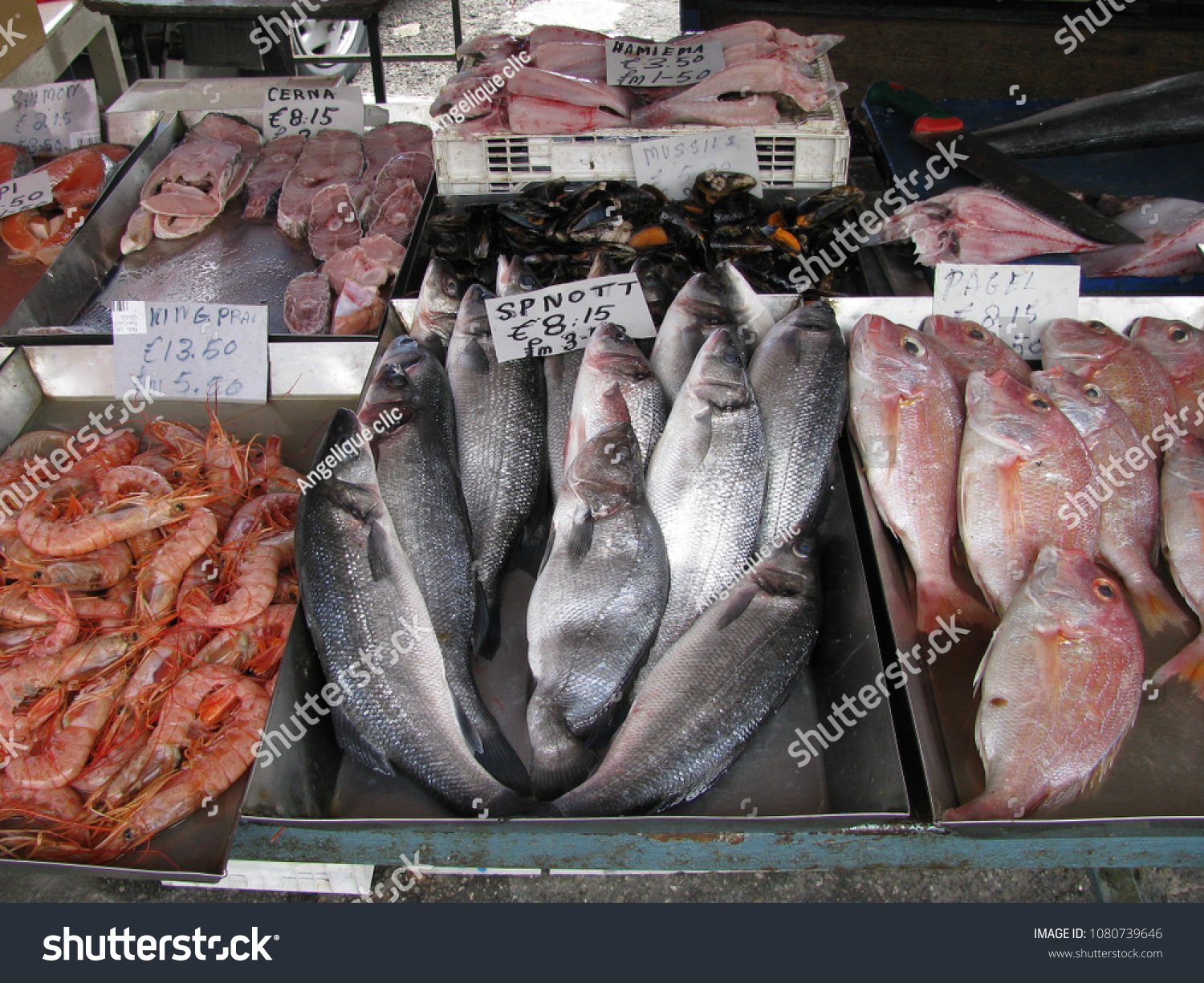 Fish Market Marsaxlokk Malta Maltese Names Food And Drink Stock Image 1080739646