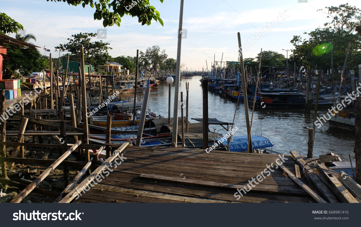 Fisherman Harbor Rays Light Parit Jawa Stock Photo Edit Now 668981416