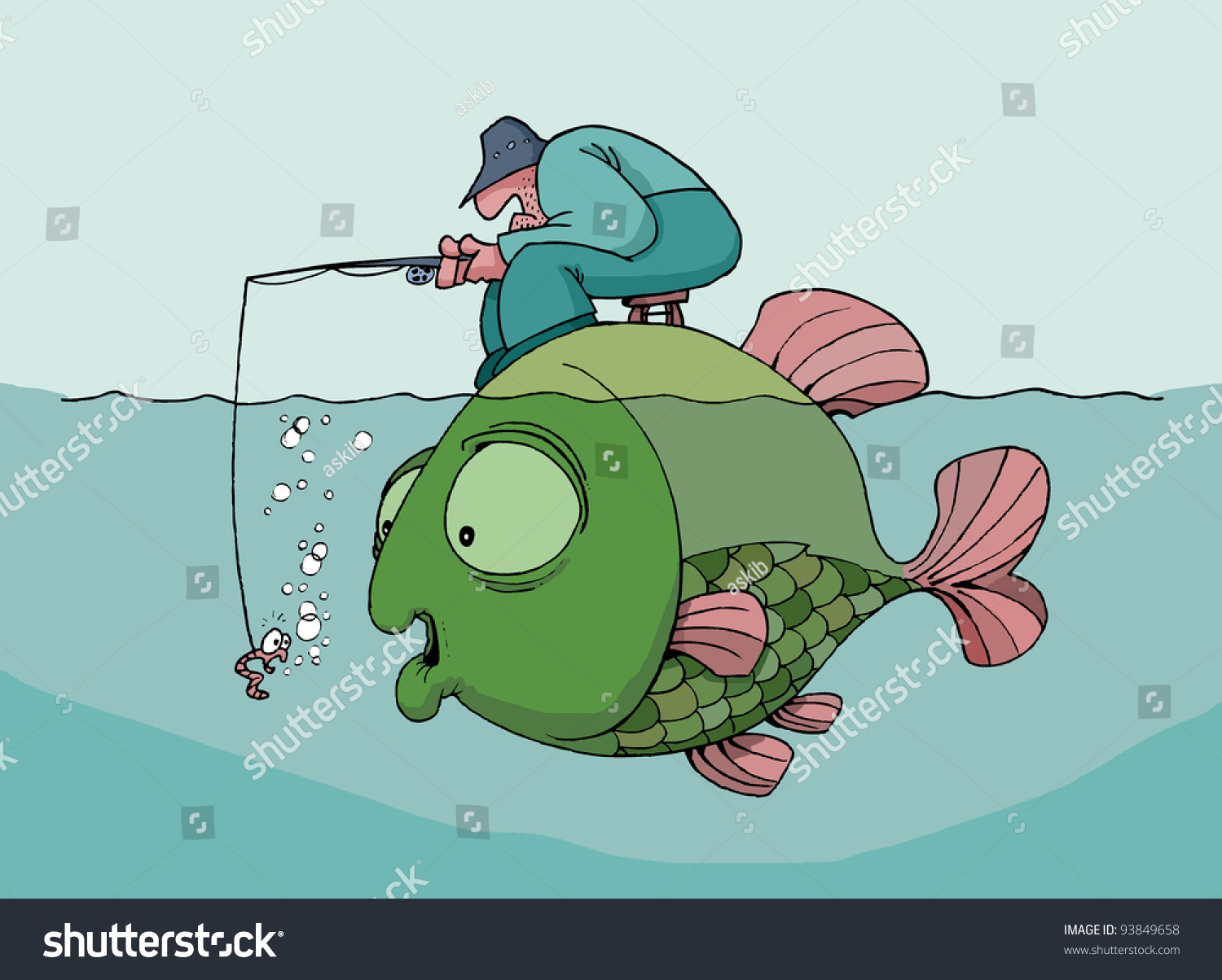 Fisherman Fishing Rod Sitting On Fish Stock Illustration 93849658 ...