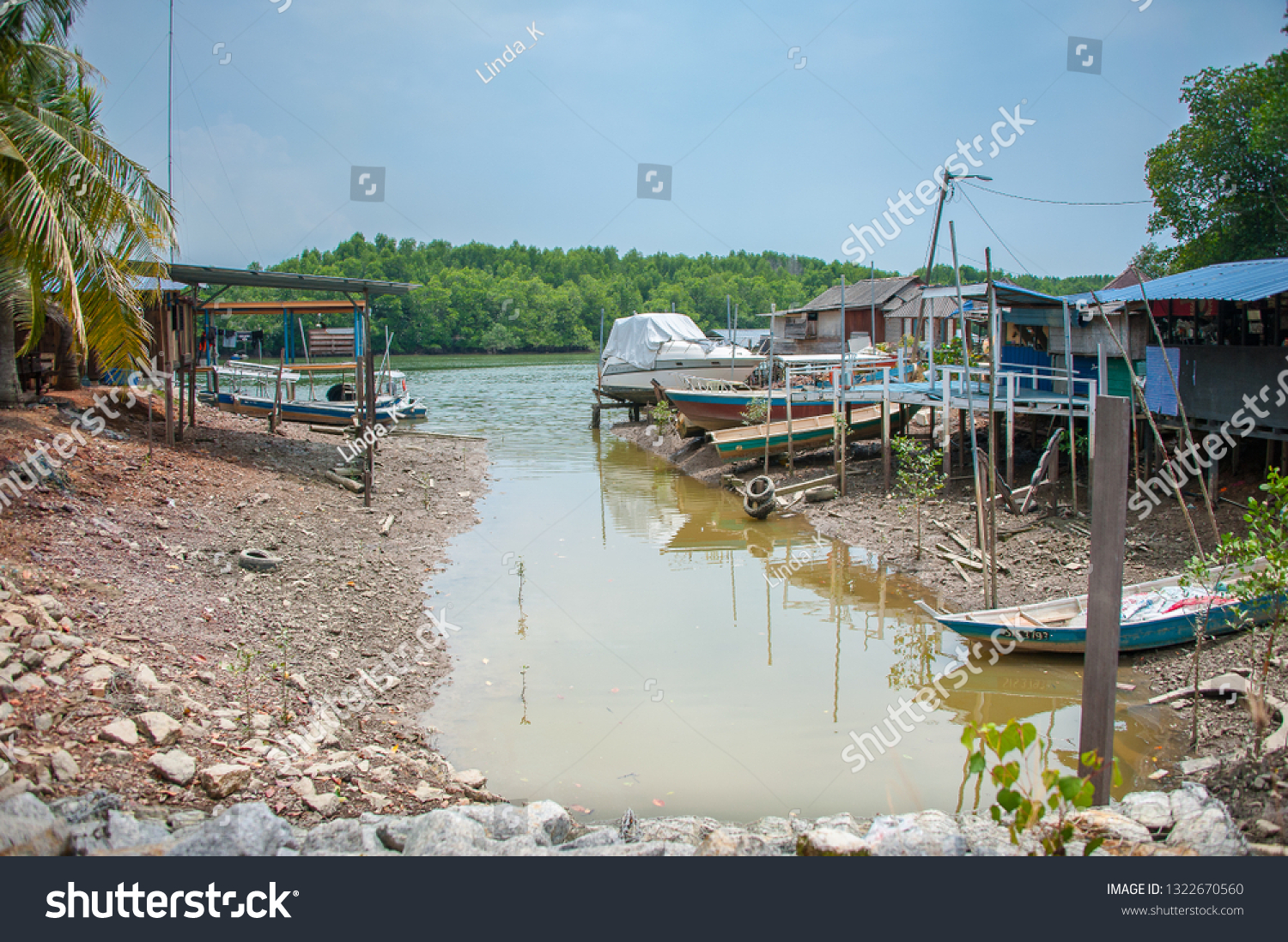 Fishing Boats Moored Rural Fishing Village Stock Photo 1322670560 Shutterstock