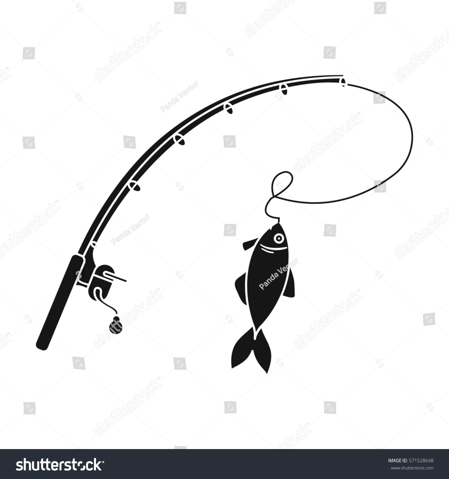 Download Fishing Rod Fish Icon Black Style Stock Illustration ...