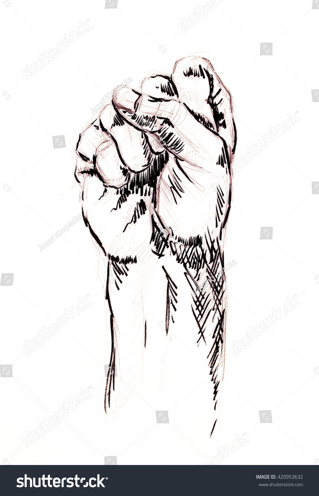 Fist Drawing Pencil Sketch On White Stock Illustration 420953632