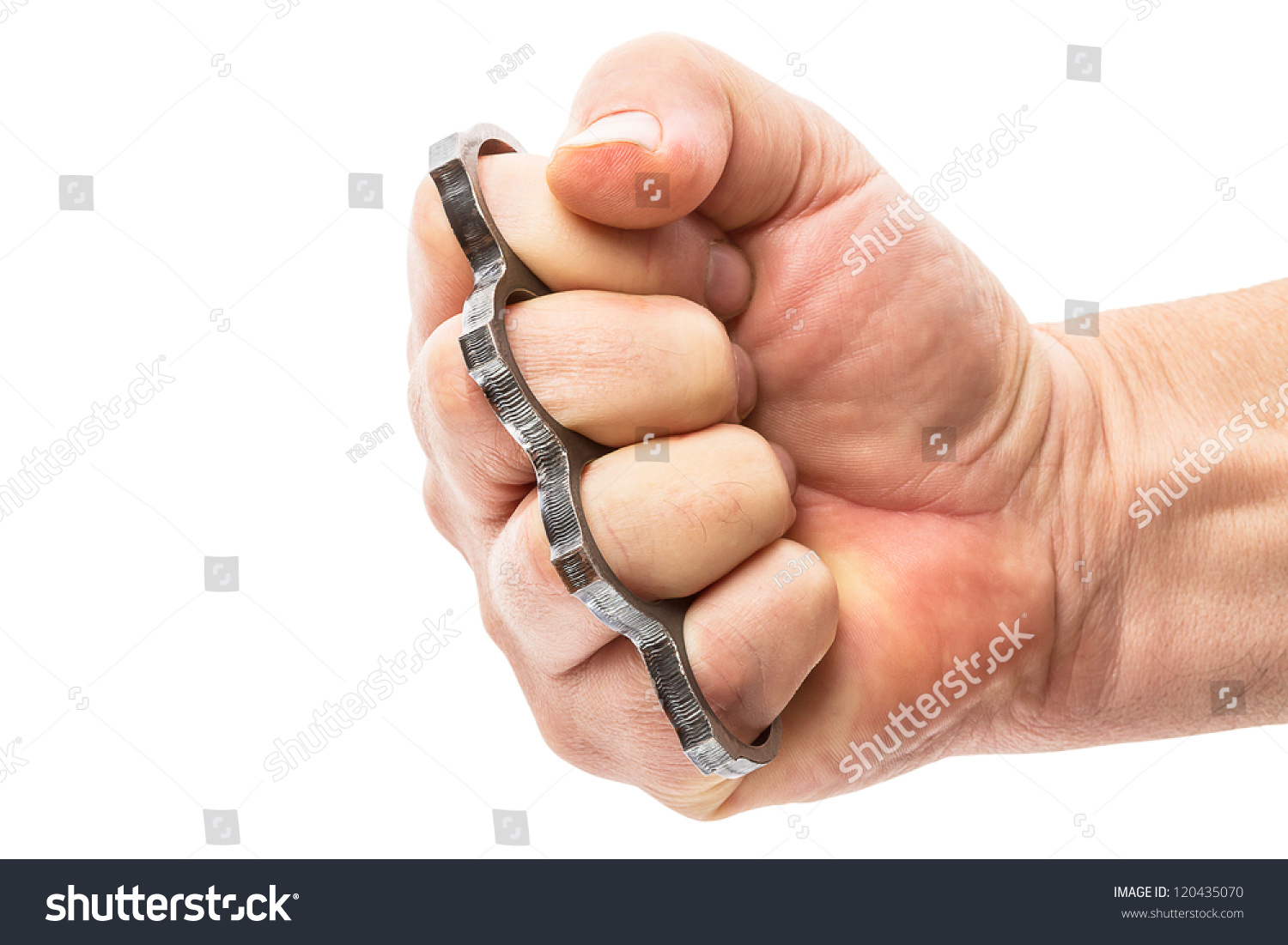 Fist With Brass Knuckles Isolated On White Background Stock Photo ...