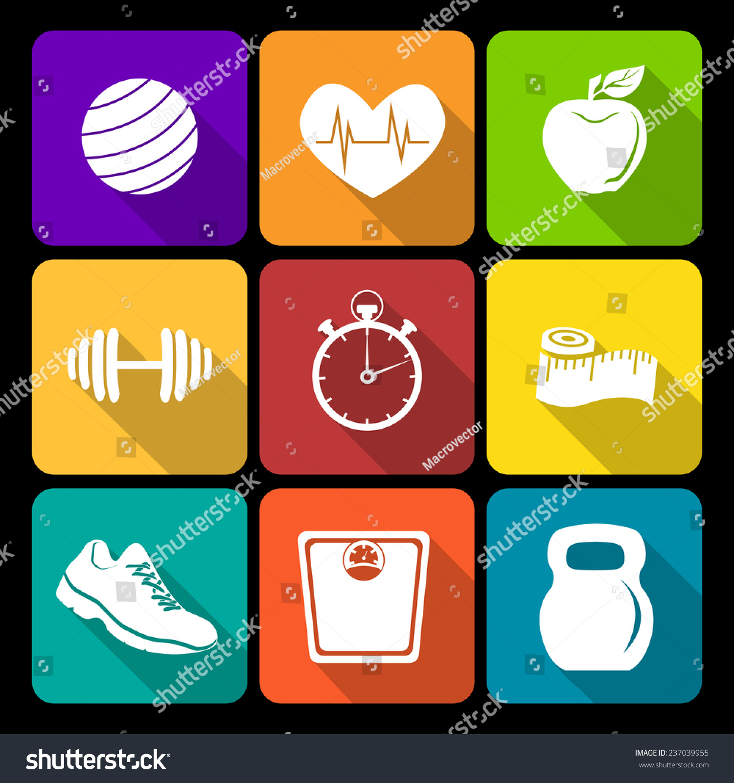 Fitness Bodybuilding Diet Exercise Flat Icons Stock Illustration ...