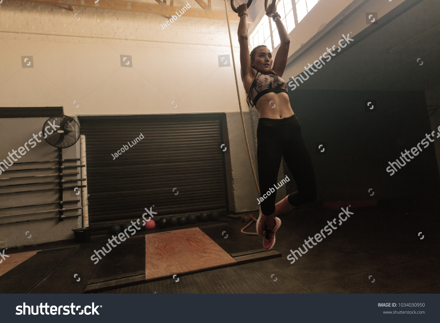 Fitness Female Hanging On Gymnastic Rings Stock Photo Edit