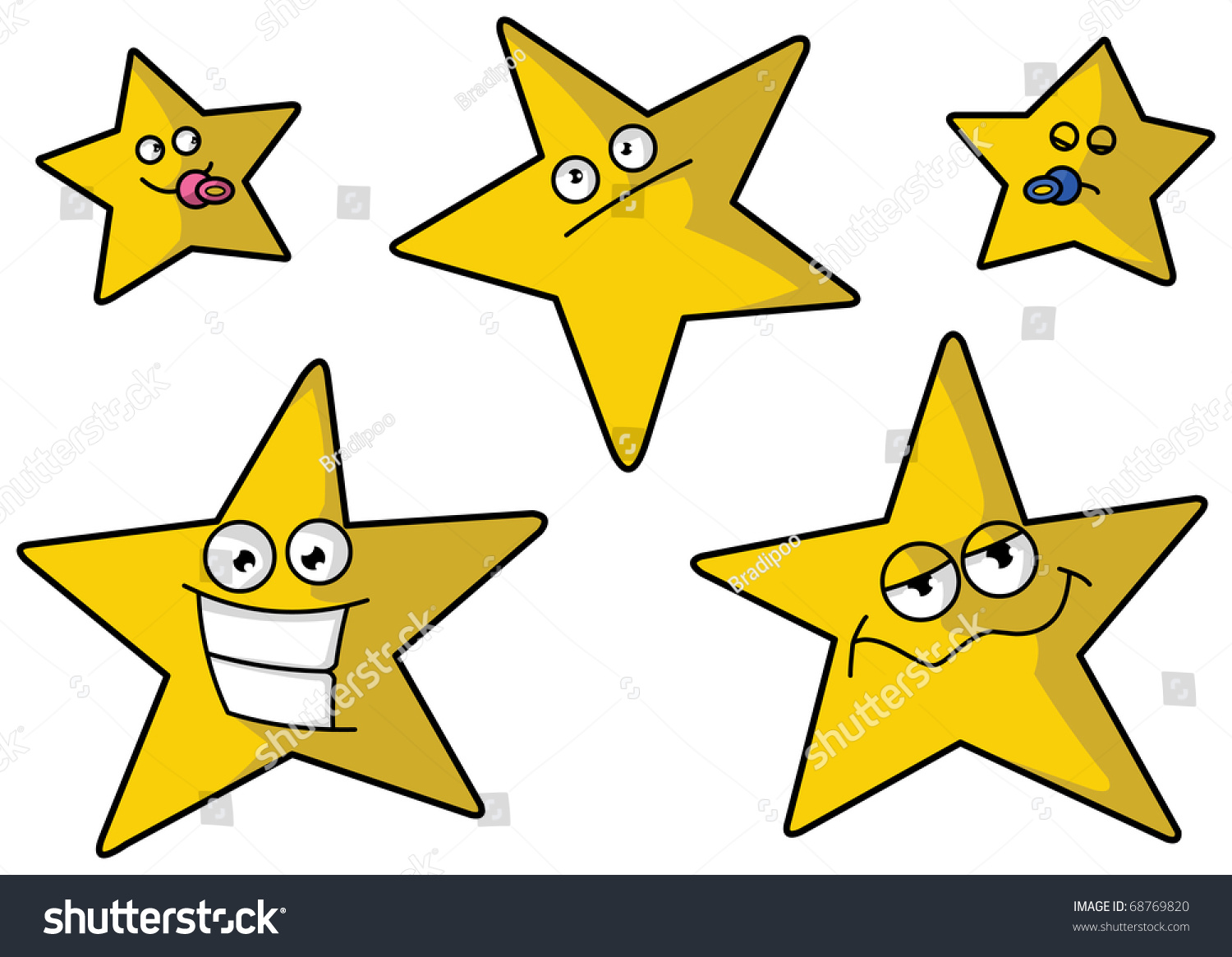 Five Funny Stars Cartoon Illustration Stock Illustration 68769820