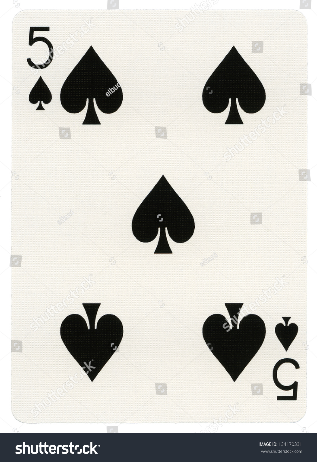 Five Of Spades Playing Card, Isolated On White Background. Stock Photo ...