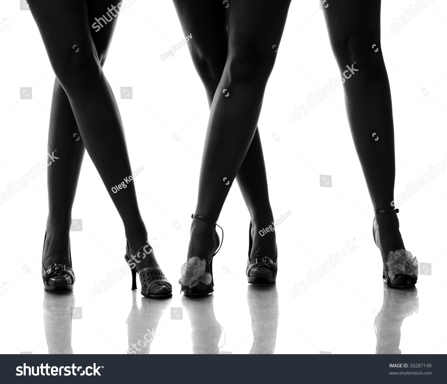 Five Woman'S Crossed Legs Silhouette, Isolated On White Background ...