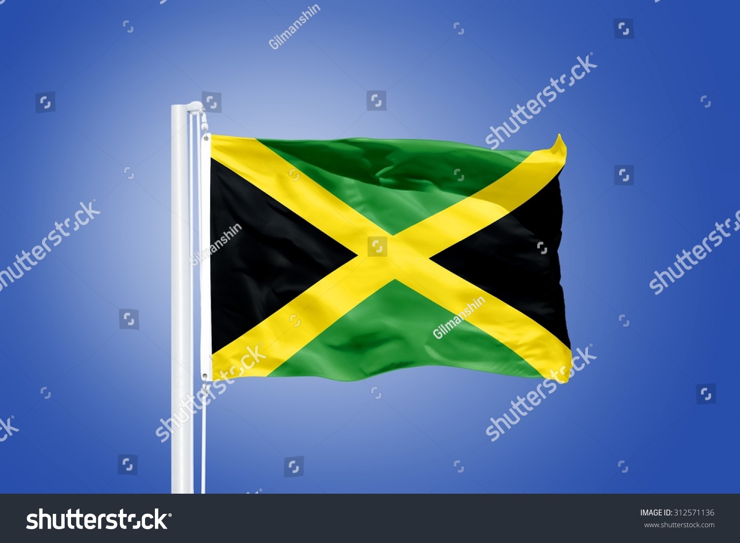 Flag Jamaica Flying Against Blue Sky Stock Photo 312571136 - Shutterstock