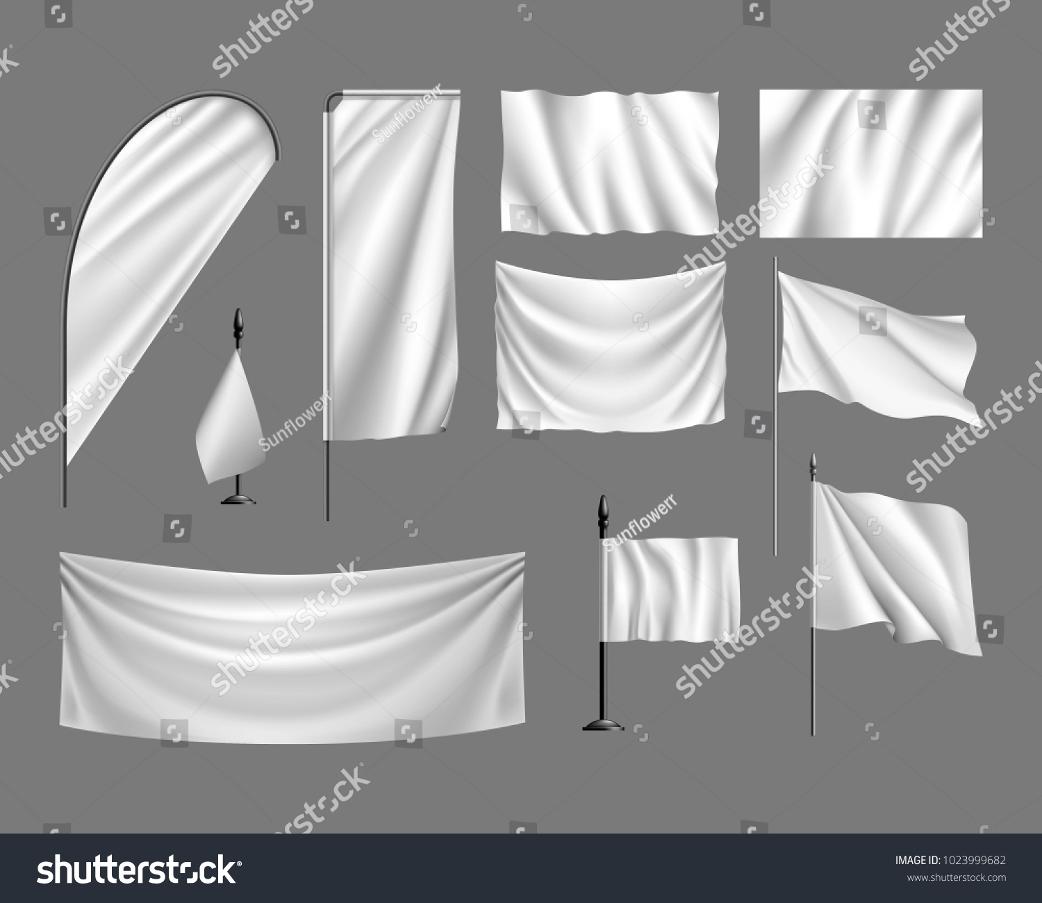 Flags Mockup Set White Flags Banners Stock Illustration 1023999682