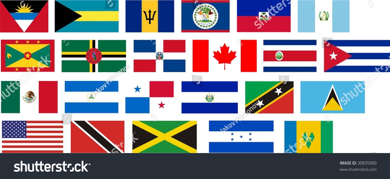 Flags Of All North America Countries. Illustration Over White ...