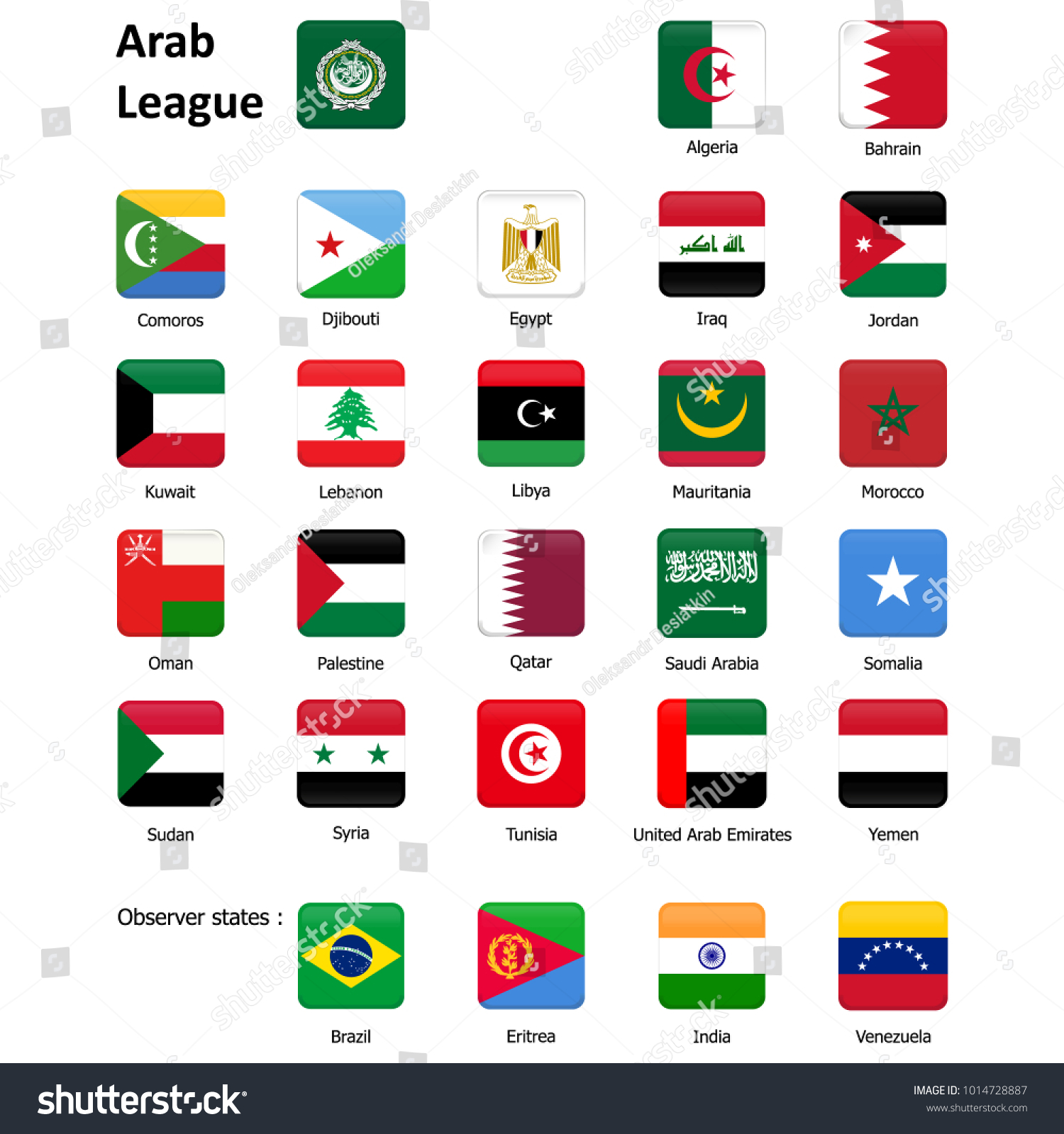 Flags Arab League Observer States Abstract Stock Illustration 1014728887