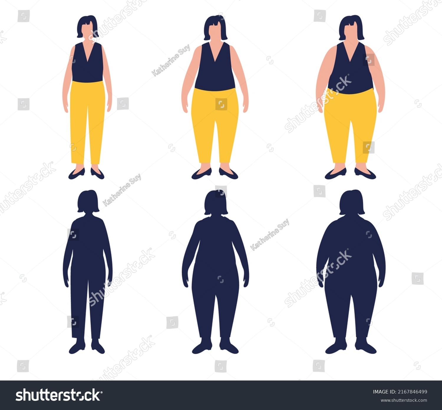 Flat Cartoon Illustration Overweight Woman Slim Stock Illustration