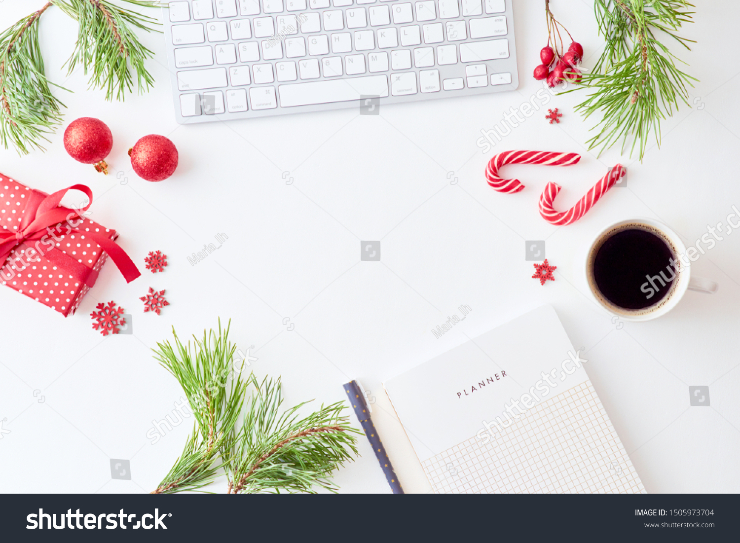 Flat Lay Christmas Home Office Desk Stock Photo Edit Now 1505973704