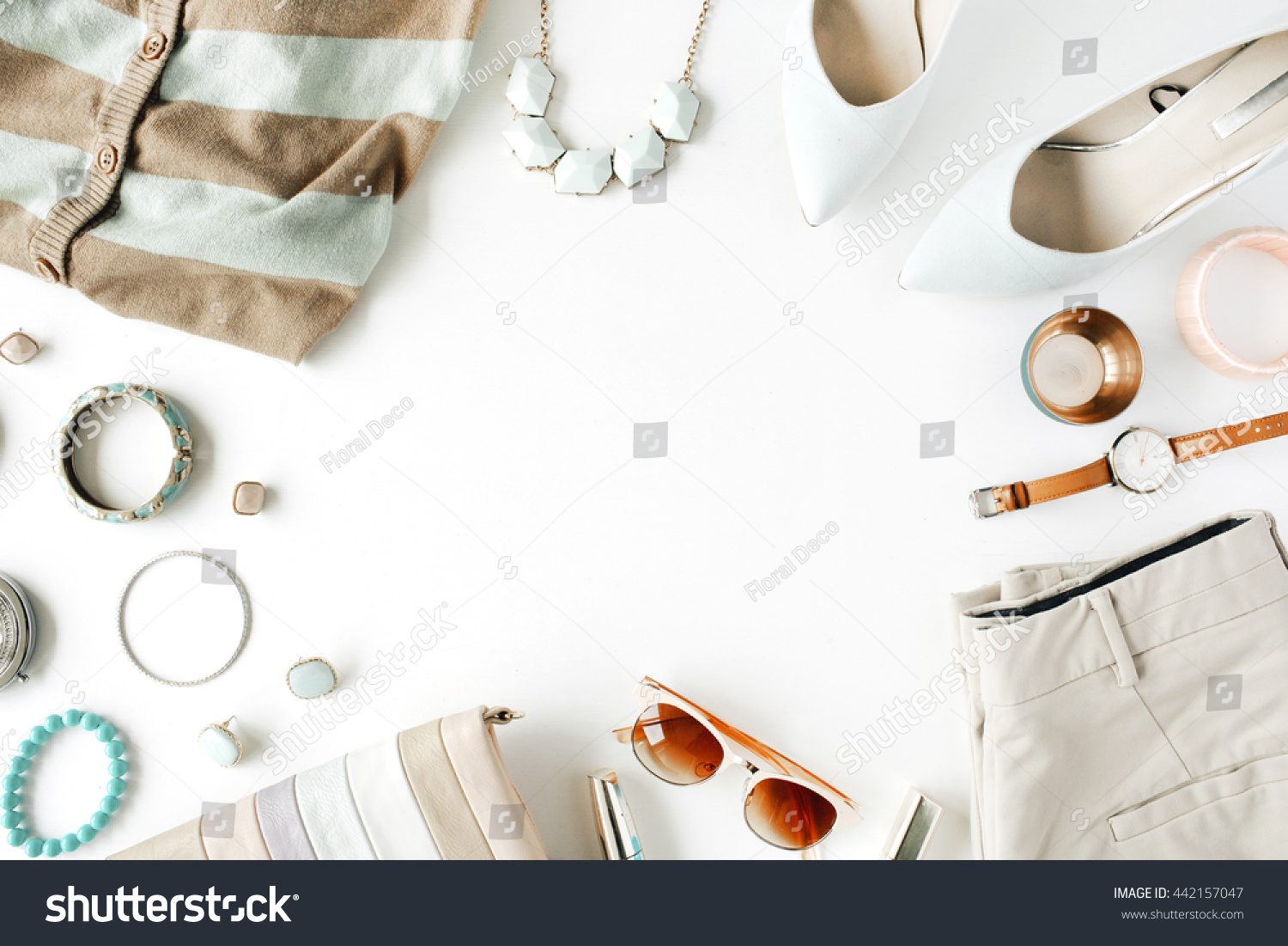 Flat Lay Feminine Clothes Accessories Collage Stock Photo 442157047 ...