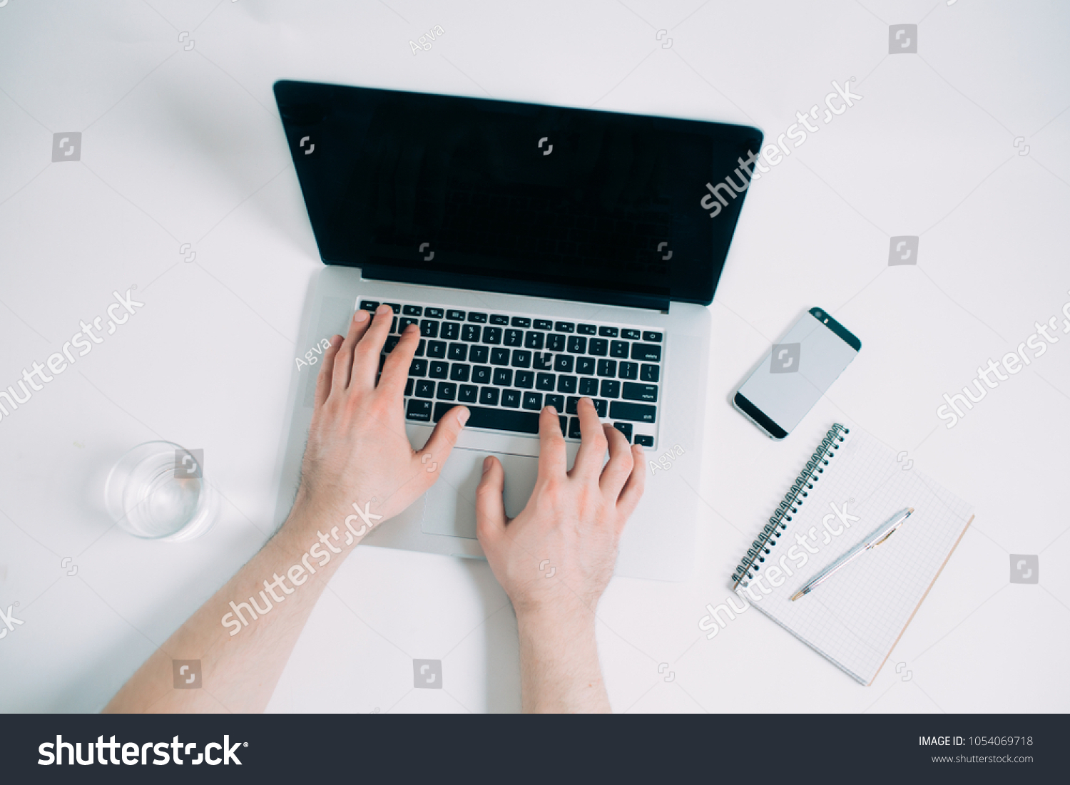 Flat Lay Home Office Desk Man Stock Photo Edit Now 1054069718