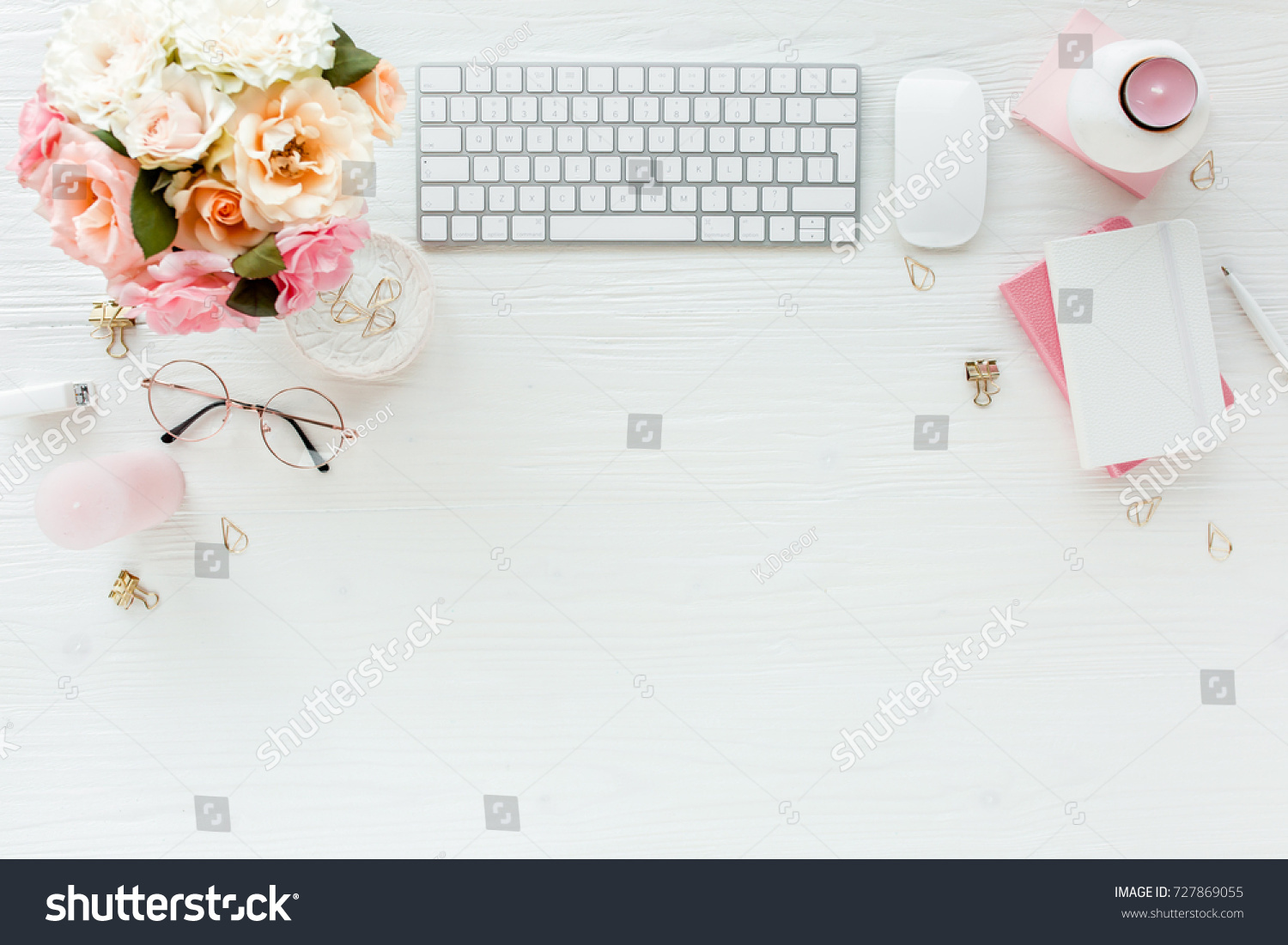Flat Lay Womens Office Desk Female Stock Photo Edit Now 727869055