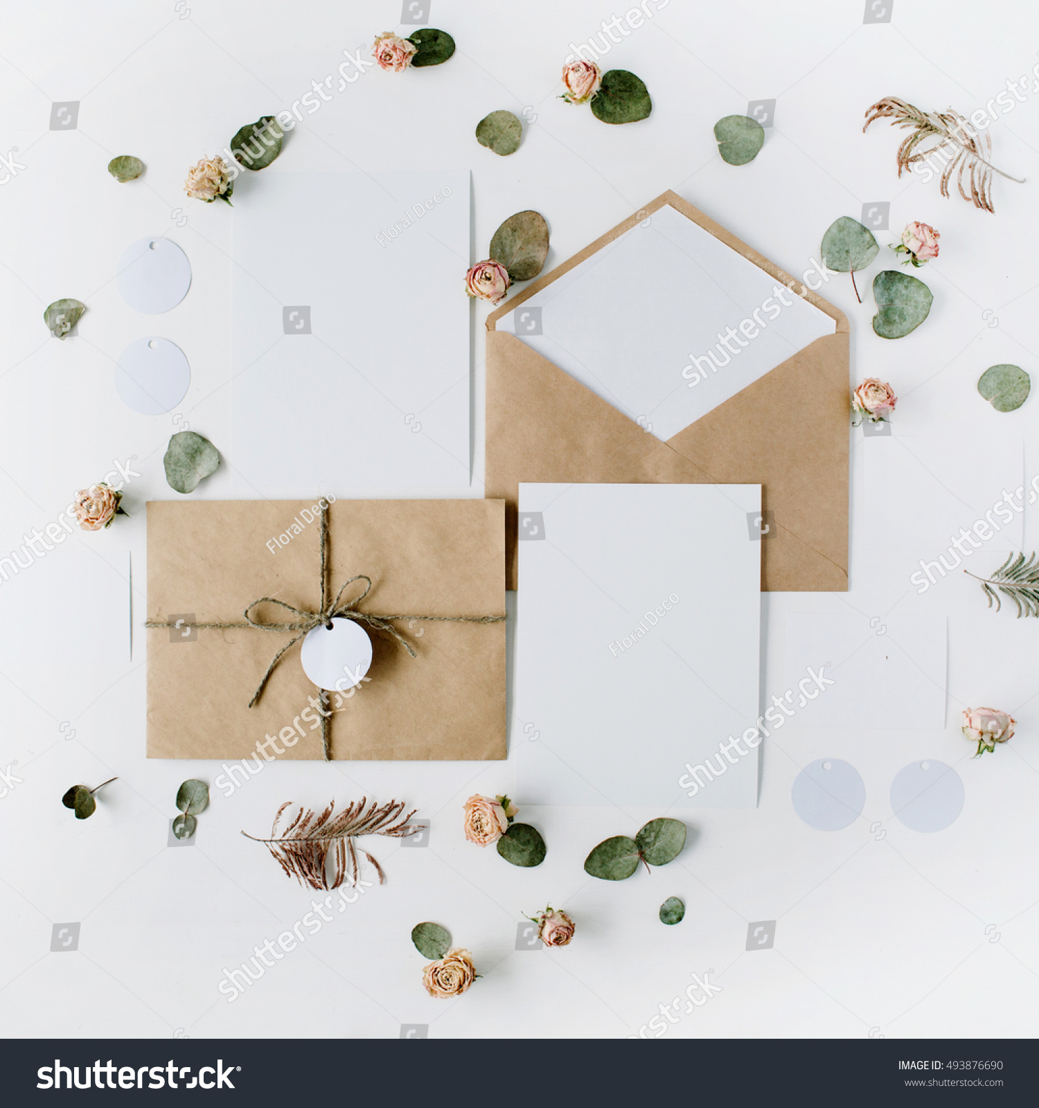 Flat Lay Workspace Wedding Invitation Cards Stock Photo 493876690 ...