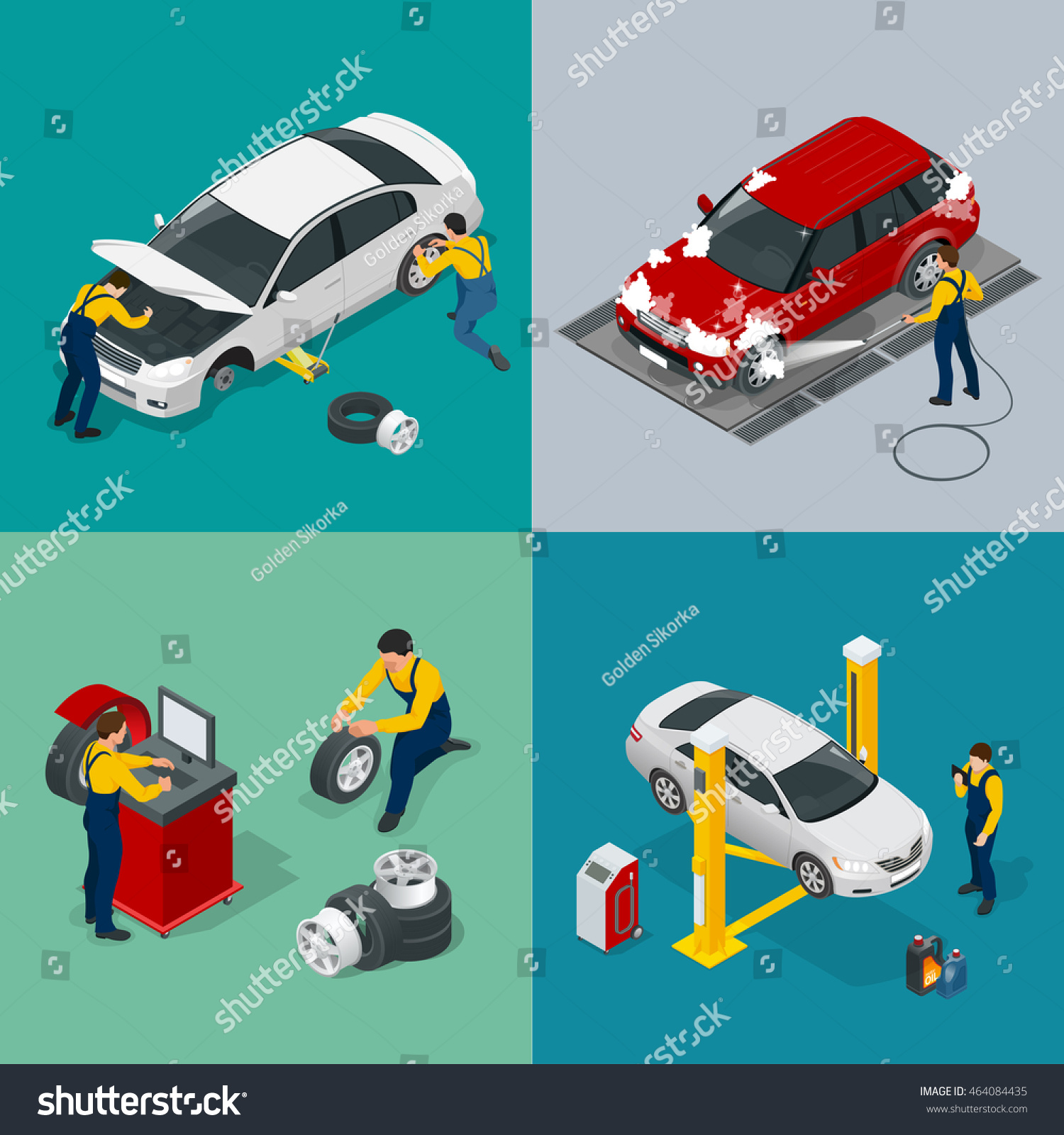 Flat 2x2 Compositions Presenting Work Process Stock Illustration 464084435