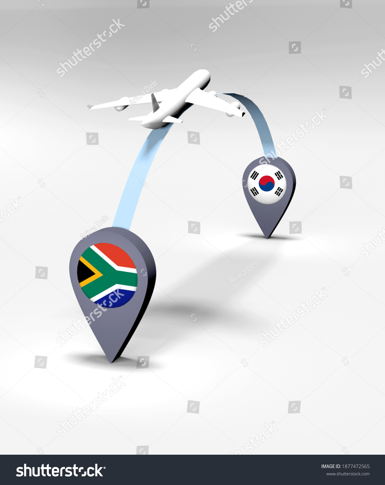 Flight South Africa South Korea Airplane Stock Illustration 1877472565