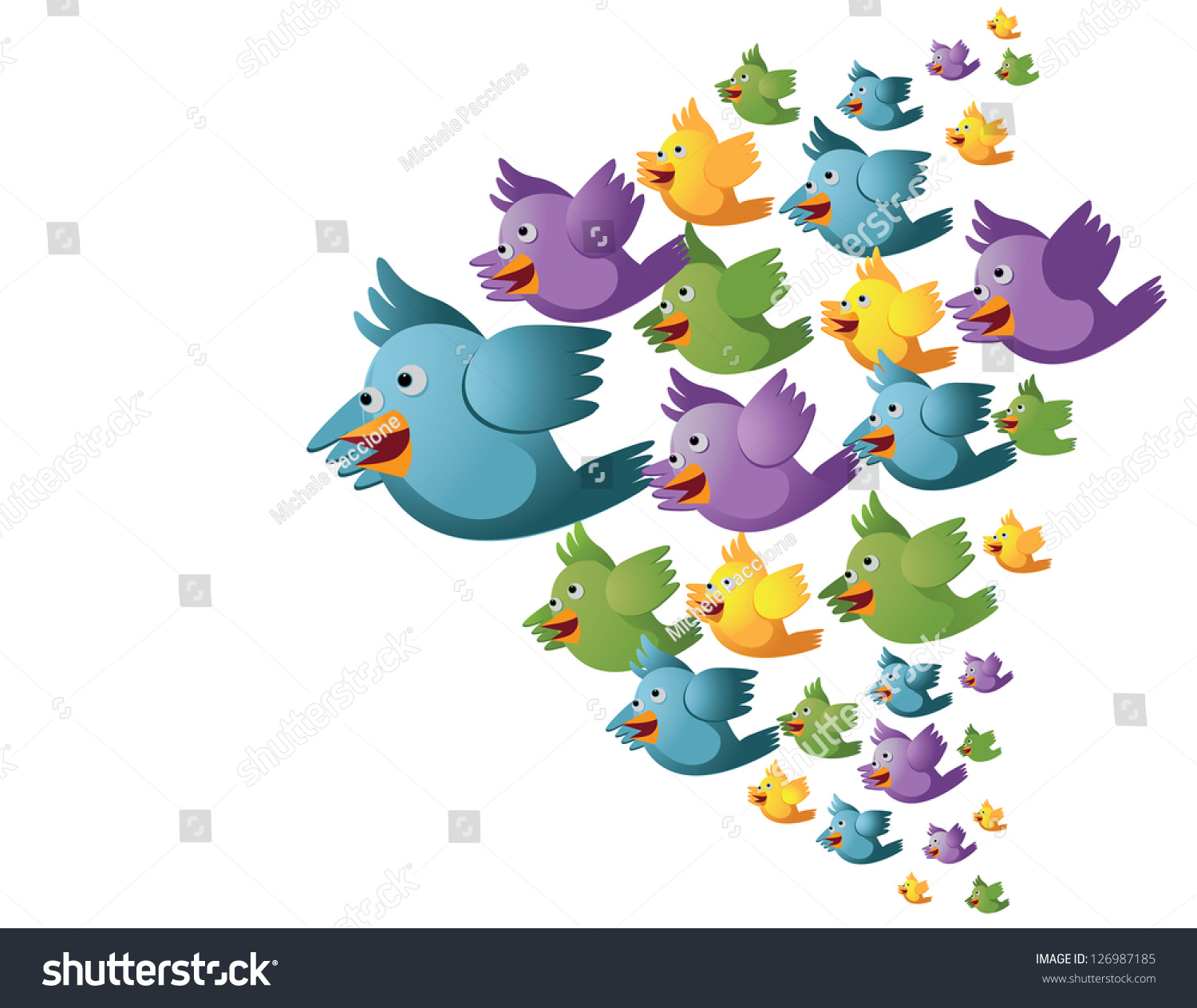 Flock Of Cartoon Birds Points To Your Message Isolated On White Jpg ...